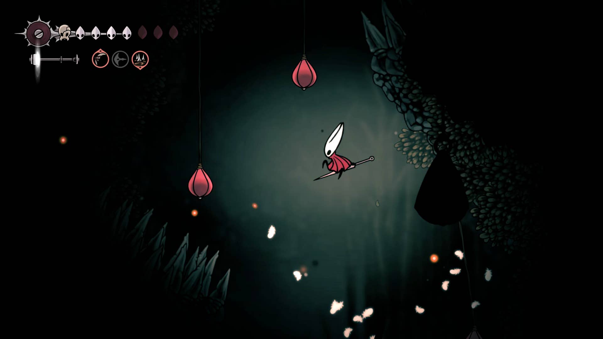 Hollownight screenshot: Silkson showing the path through the Wisp bushes.