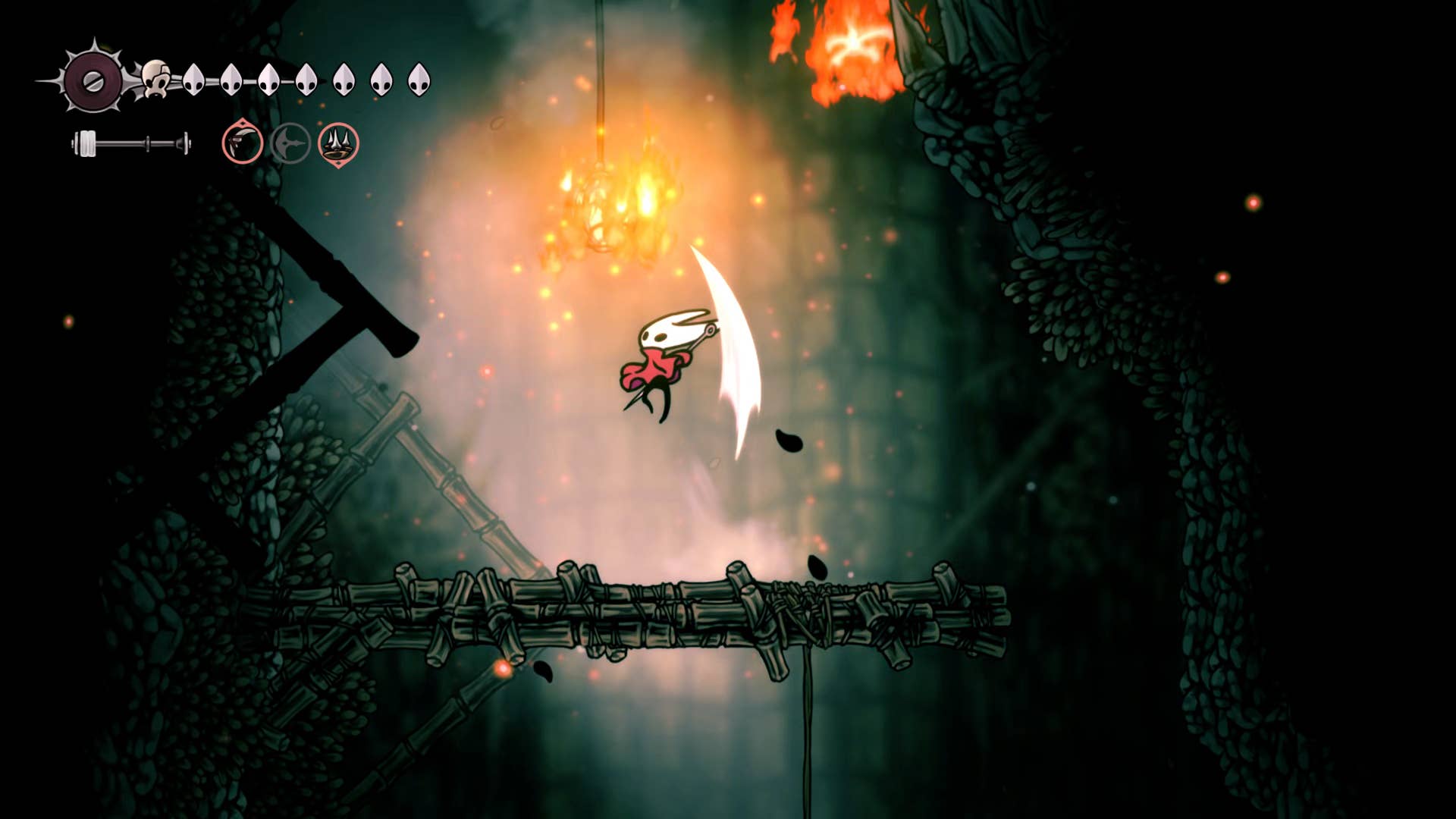 Hollownight screenshot: Silkson showing the path through the Wisp bushes.