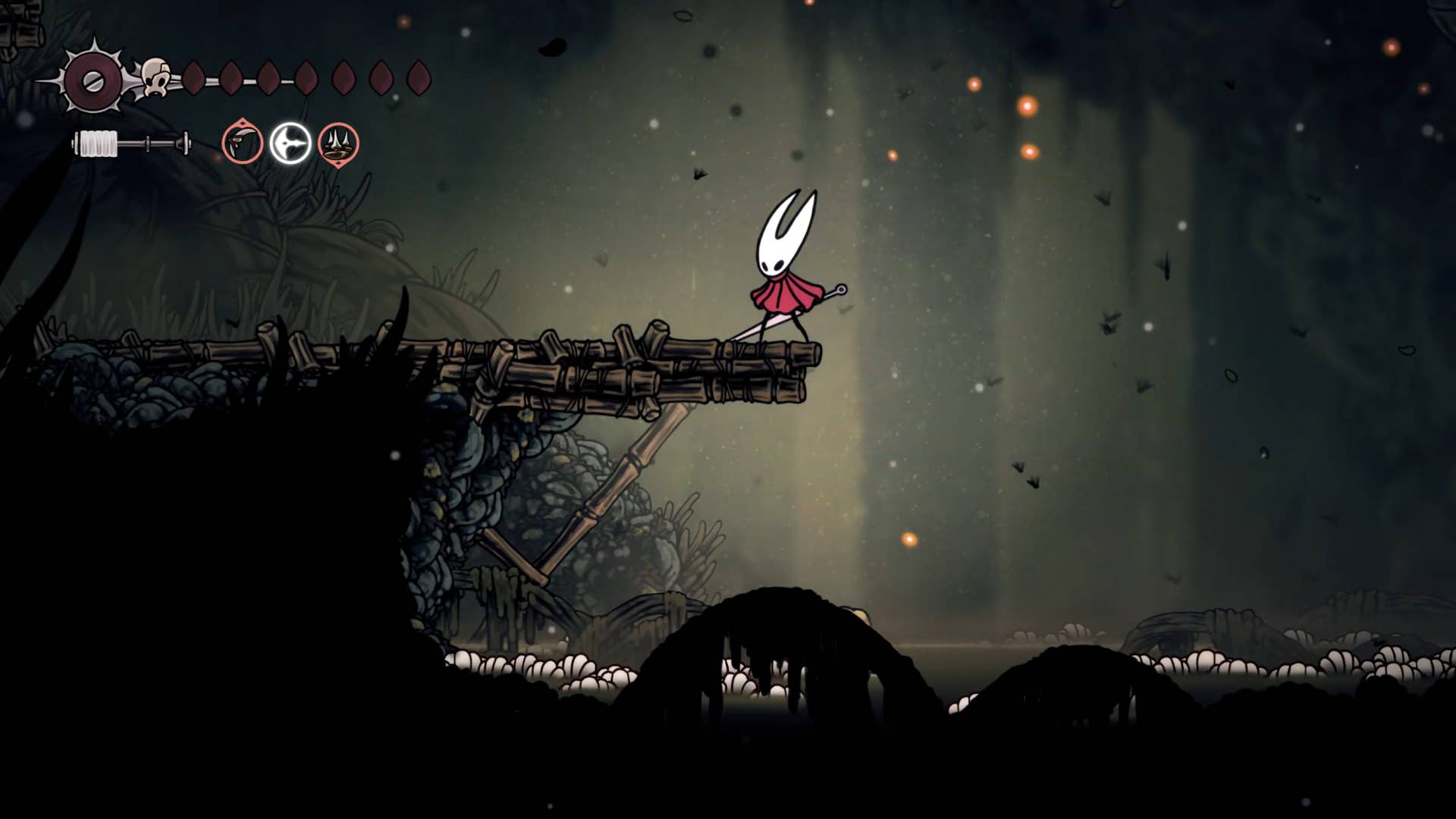 Hollownight screenshot: Silkson showing the path through the Wisp bushes.