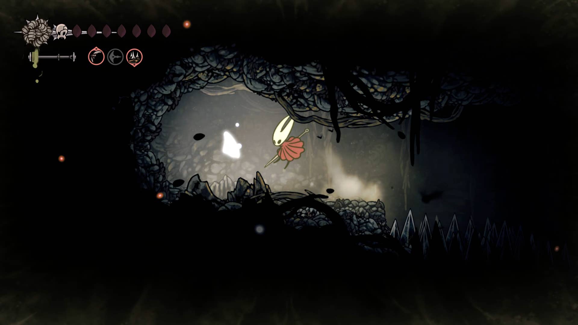 Hollownight screenshot: Silkson showing the path through the Wisp bushes.