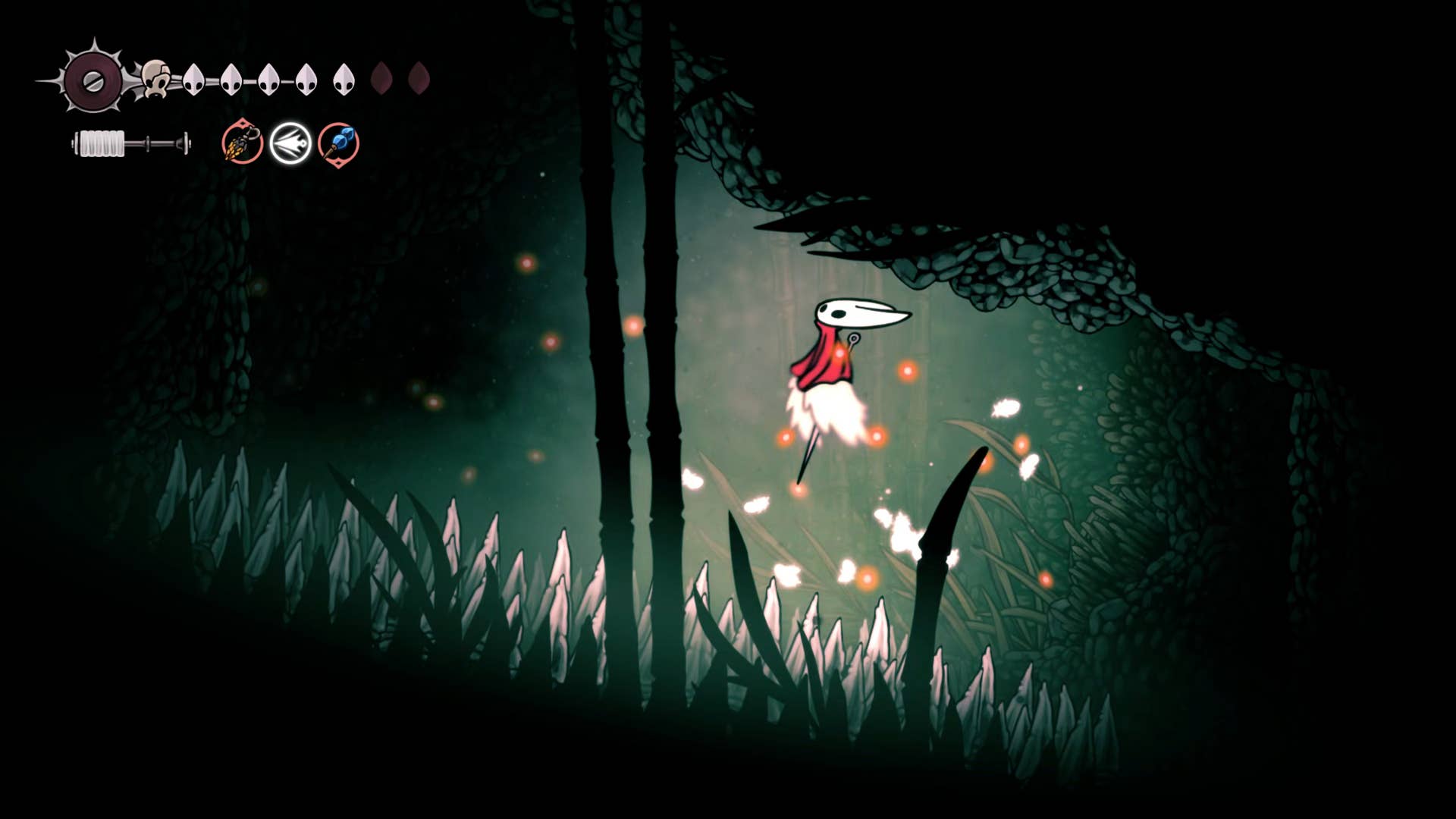 Hollownight screenshot: Silkson showing the path through the Wisp bushes.