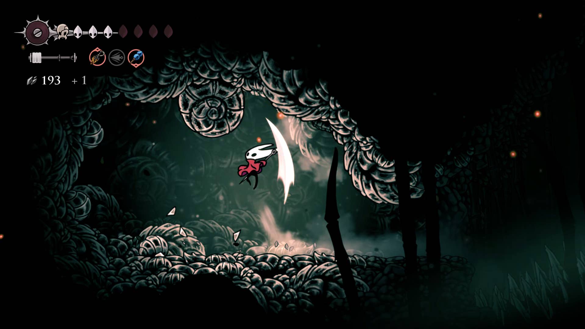 Hollownight screenshot: Silkson showing the path through the Wisp bushes.