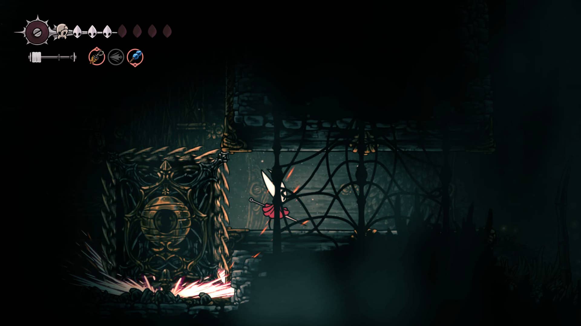 Hollownight screenshot: Silkson showing the path through the Wisp bushes.
