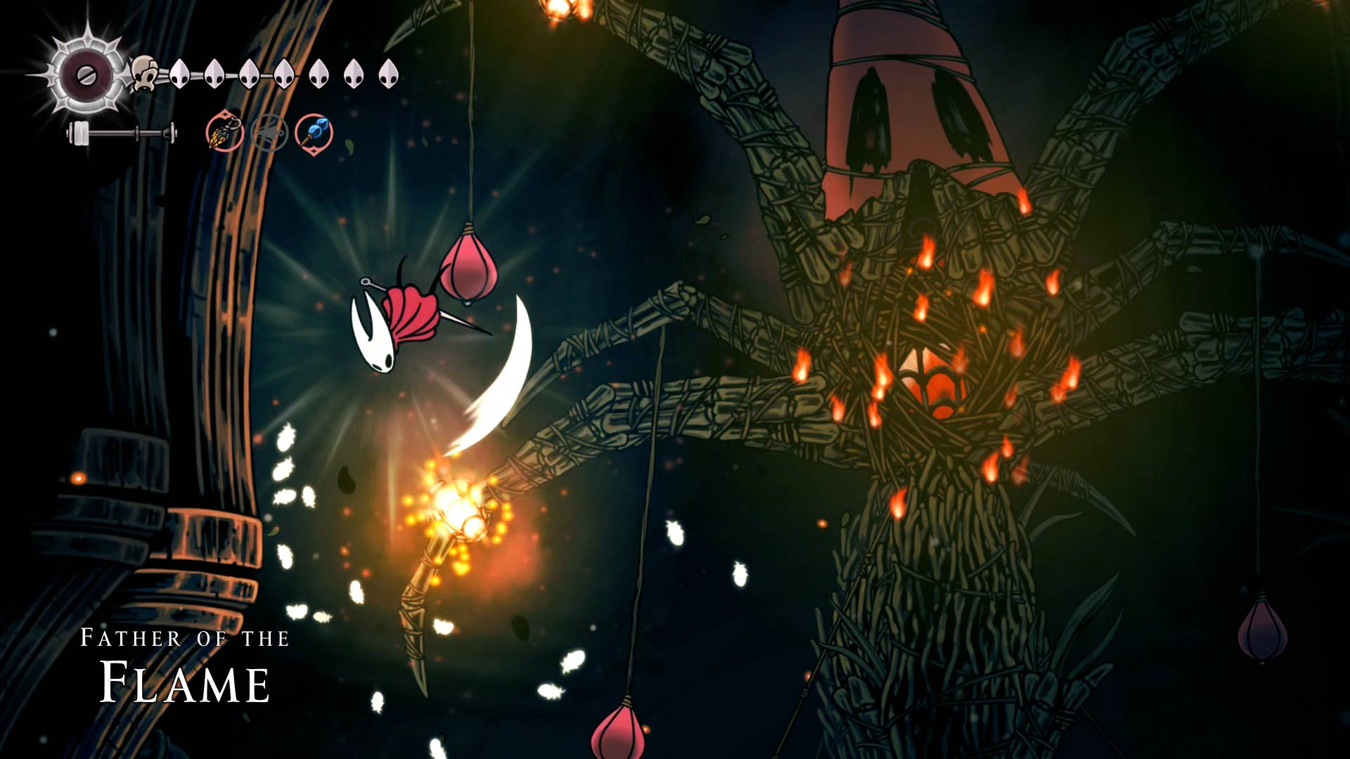 Hollownight screenshot: Silkson showing the path through the Wisp bushes.