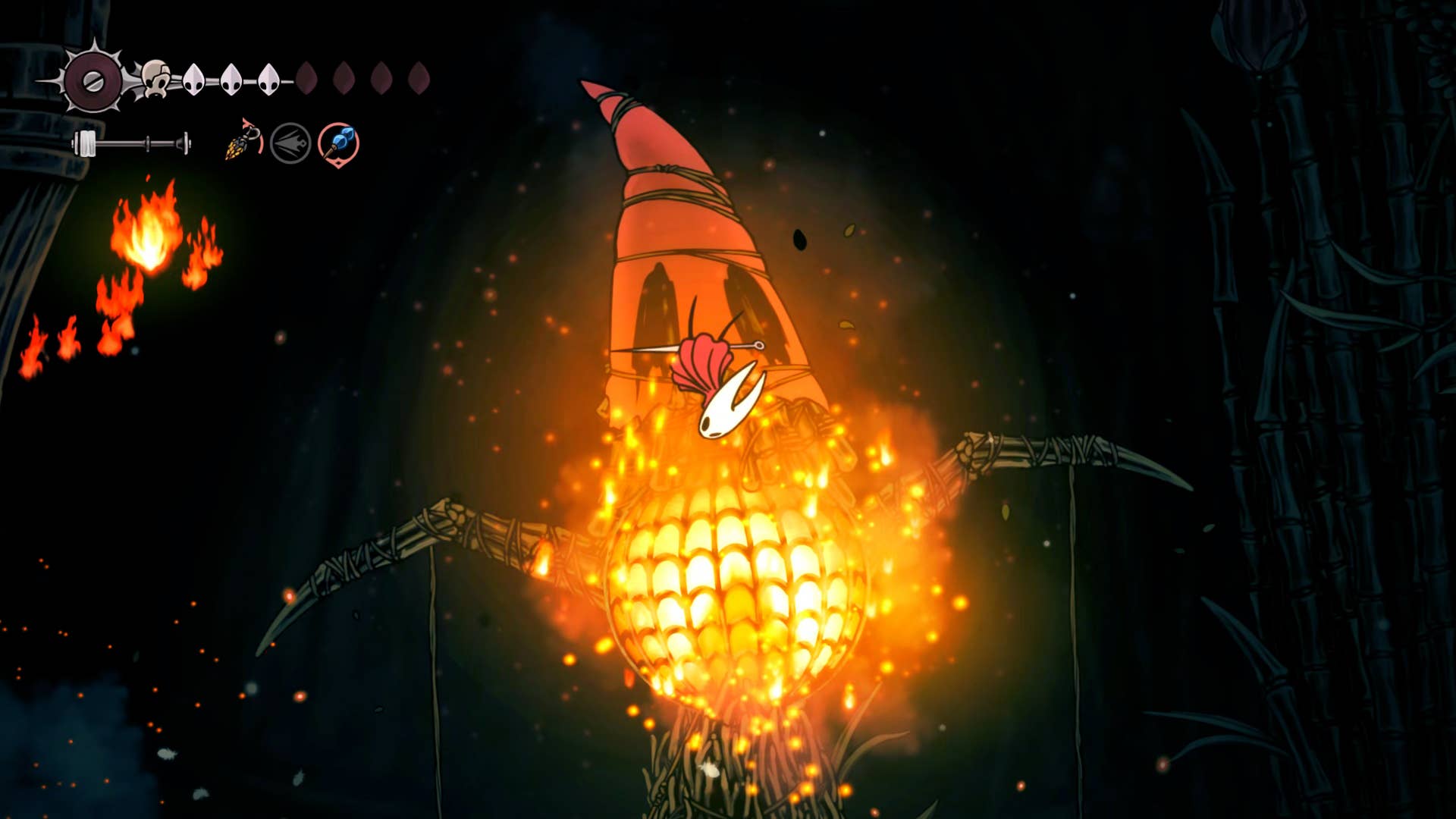 Hollownight screenshot: Silkson showing the path through the Wisp bushes.
