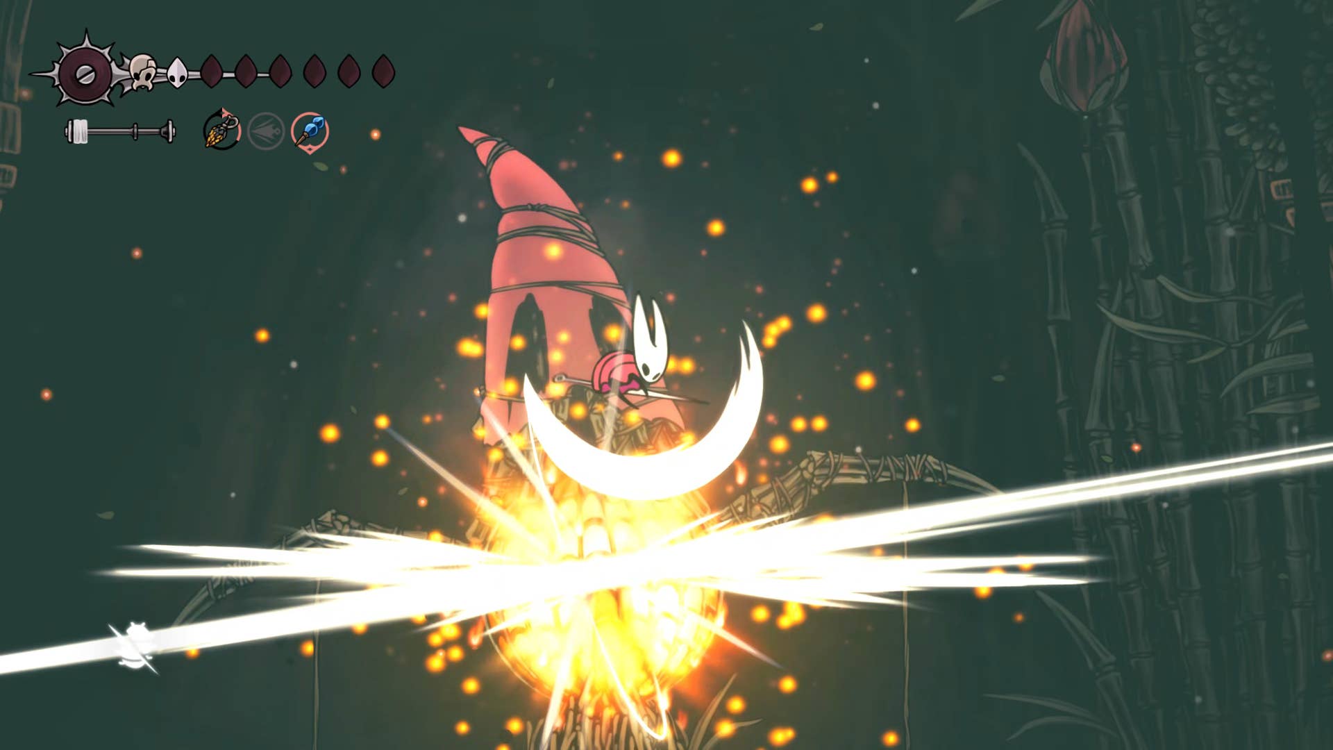 Hollownight screenshot: Silkson showing the path through the Wisp bushes.