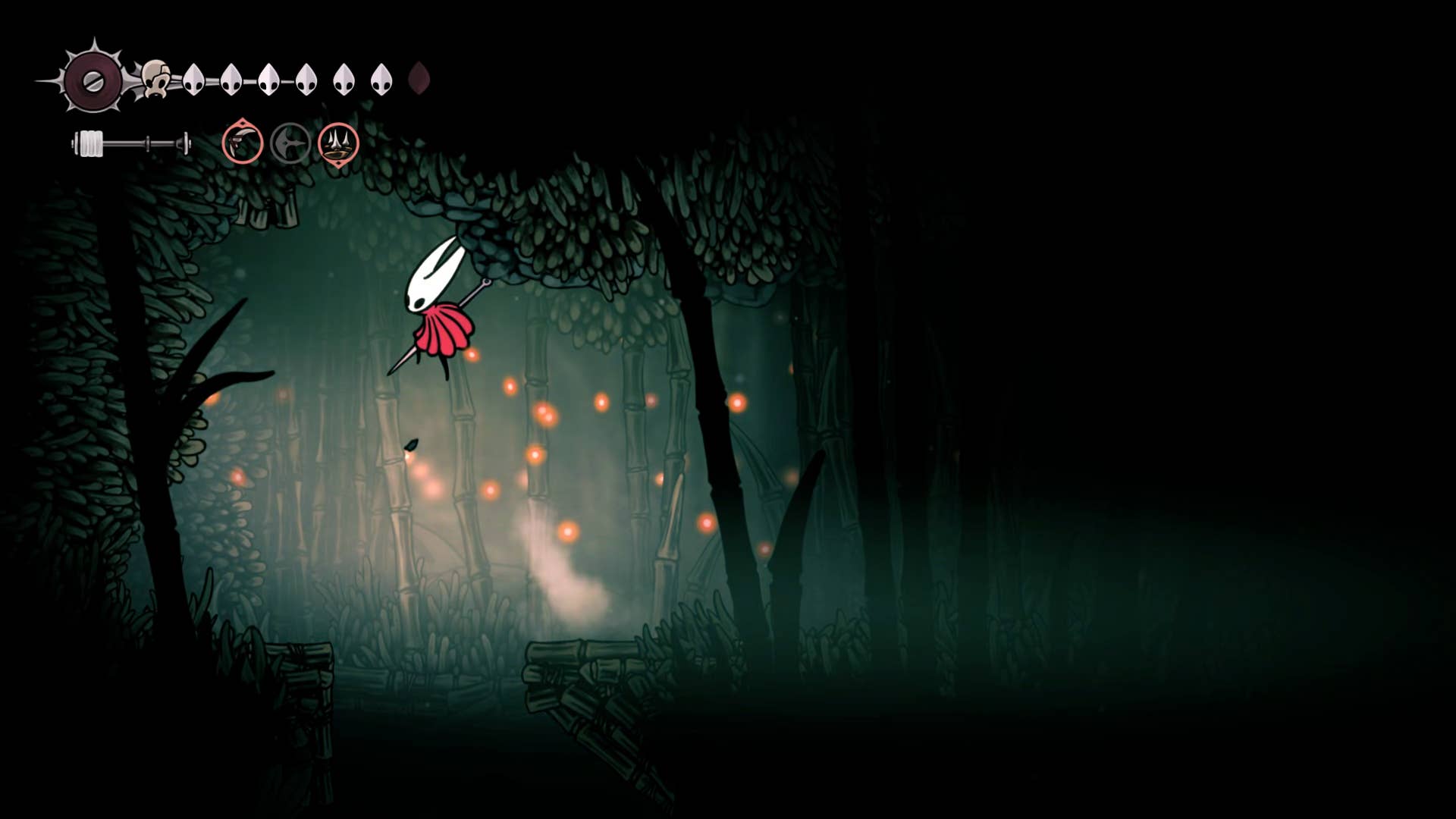 Hollownight screenshot: Silkson showing the path through the Wisp bushes.