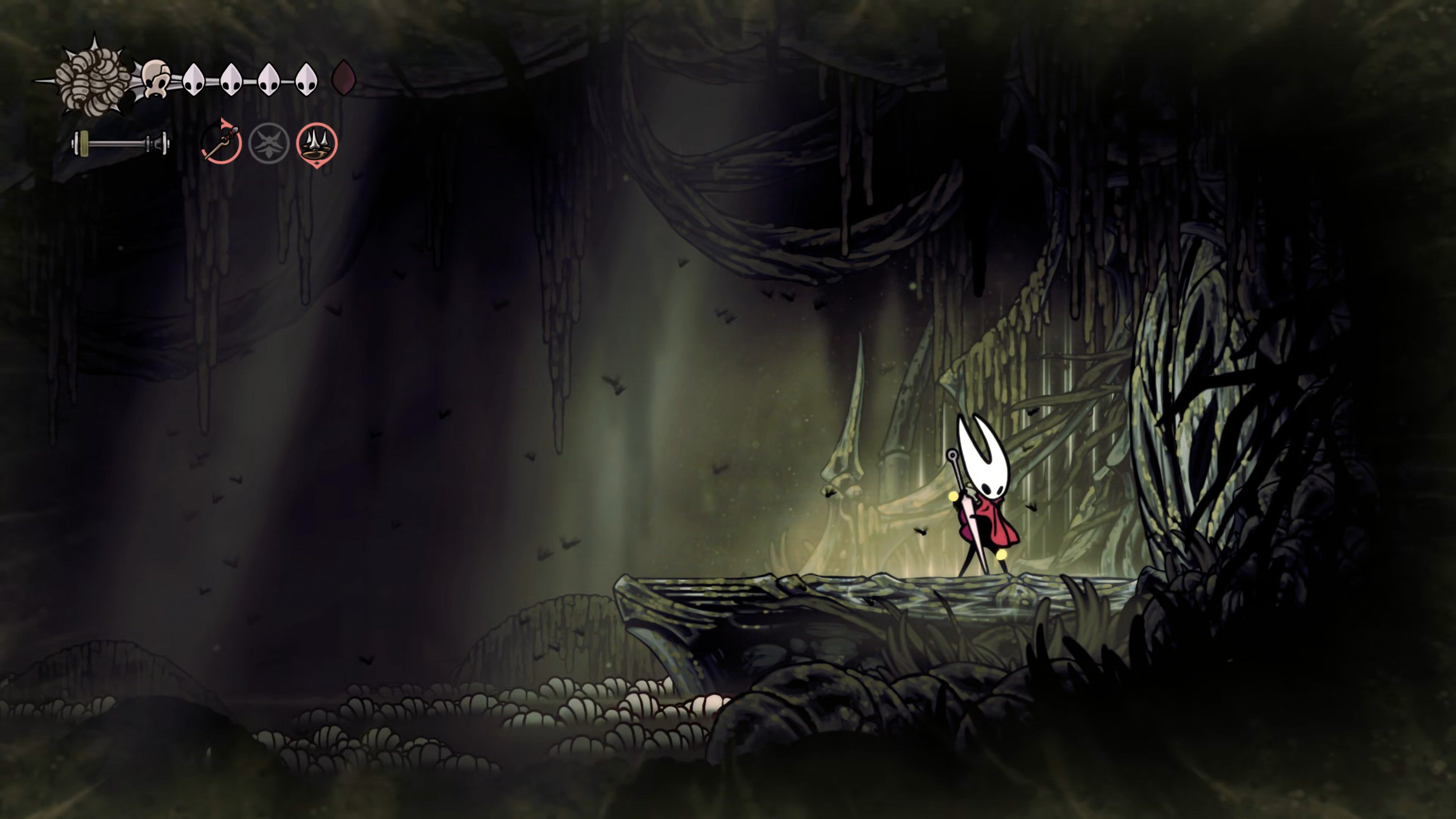 A screenshot of Hollow Knight: Silksong showing the path through Bilewater. - 29