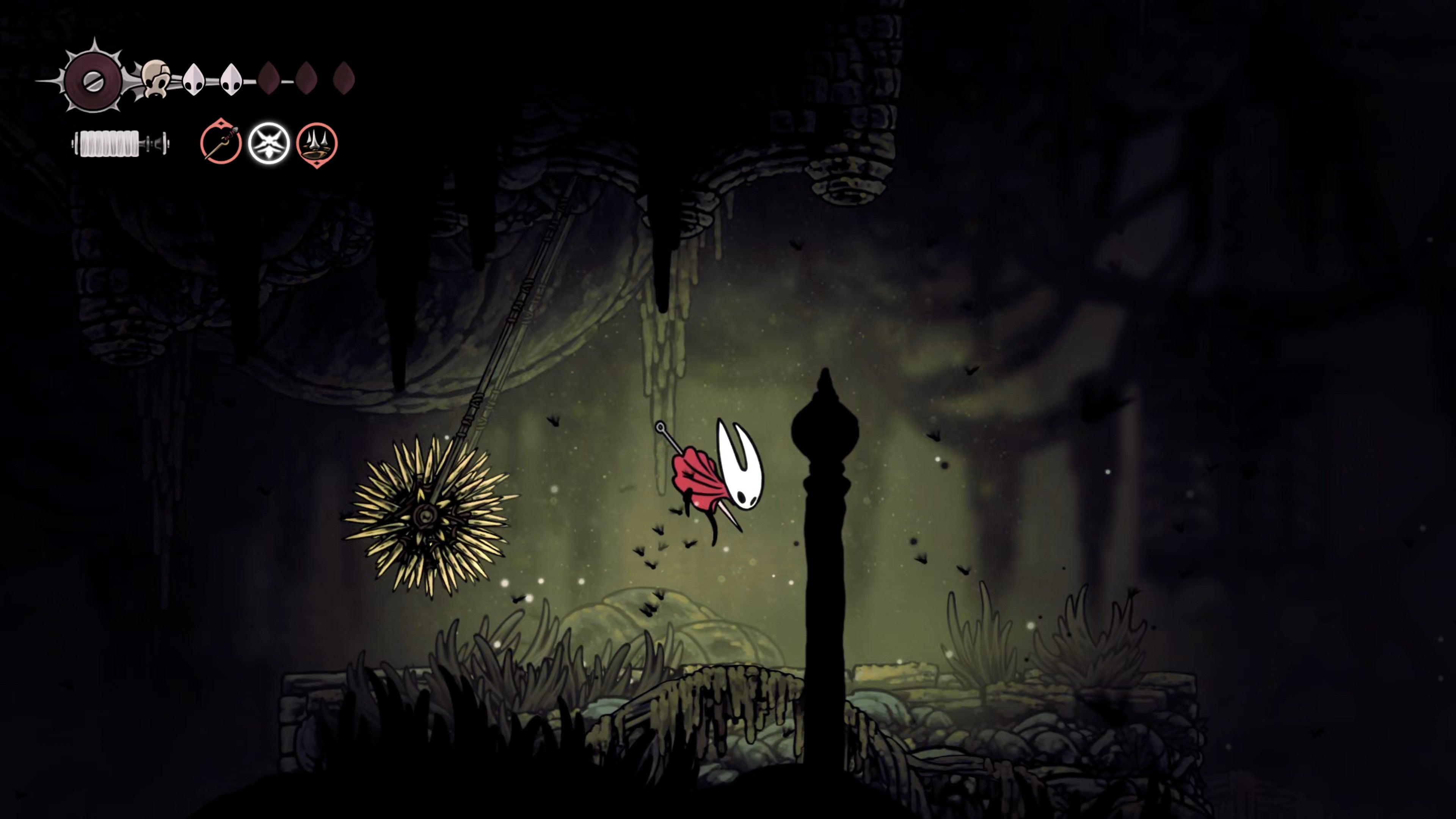 A screenshot of Hollow Knight: Silksong showing the path through Bilewater. - 28