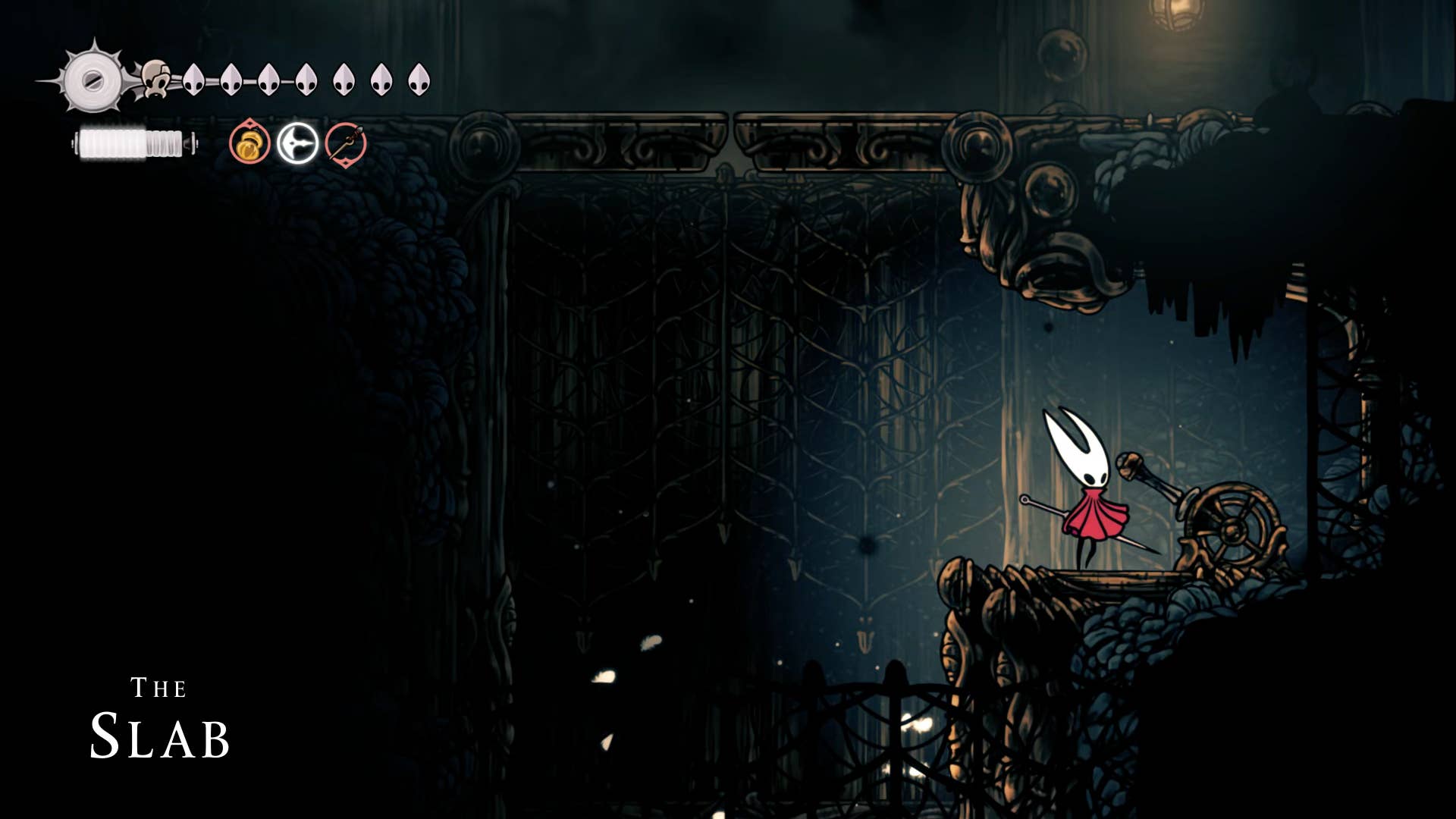 Screenshot of Hollow Knight: Silkson showing a path through the slab.