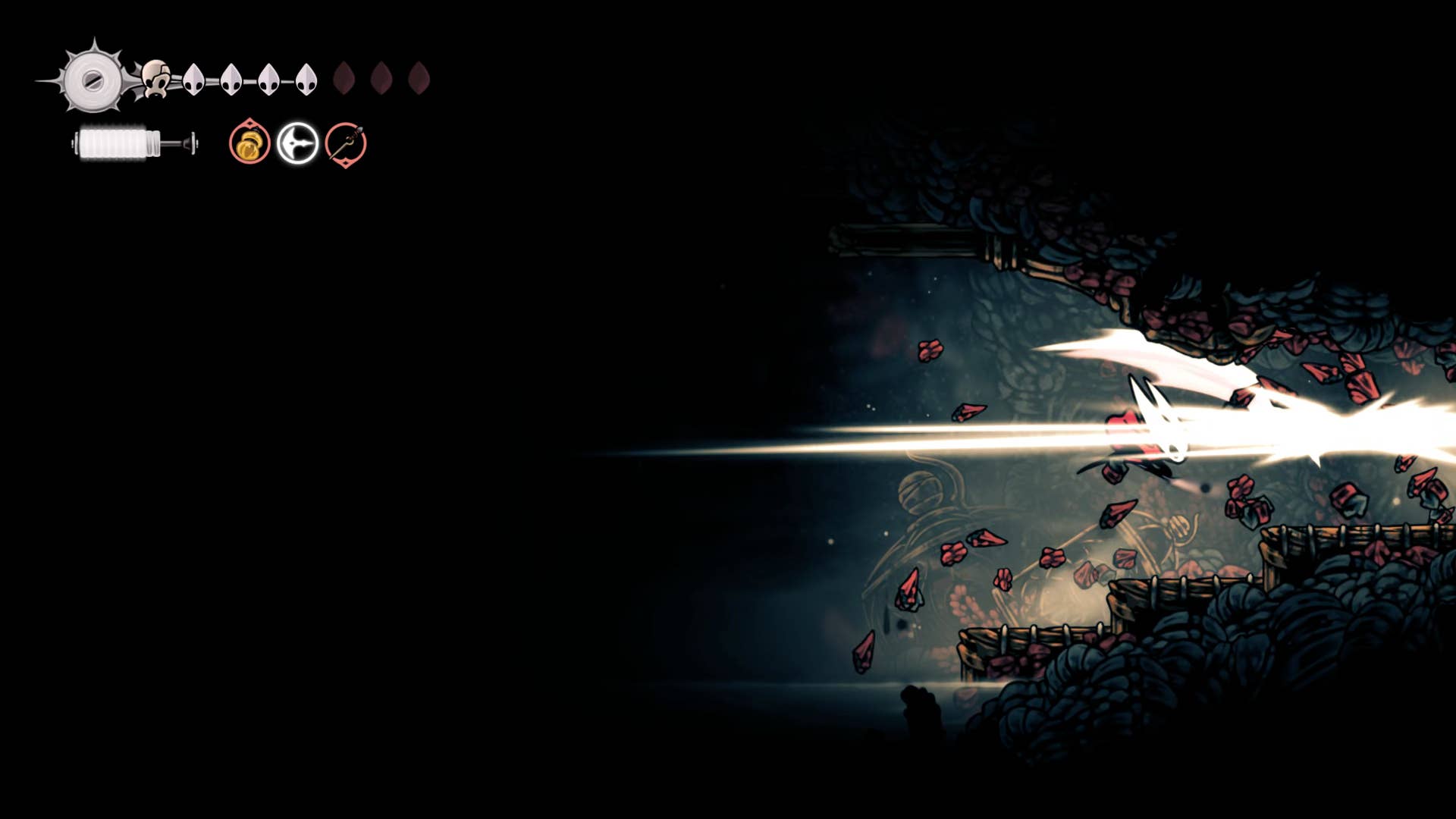 Screenshot of Hollow Knight: Silkson showing a path through the slab.