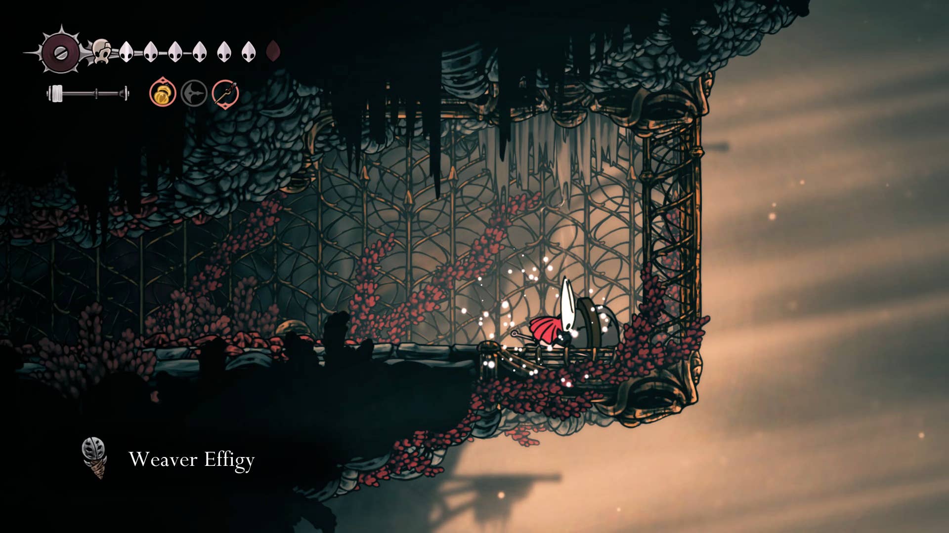 Screenshot of Hollow Knight: Silkson showing a path through the slab.