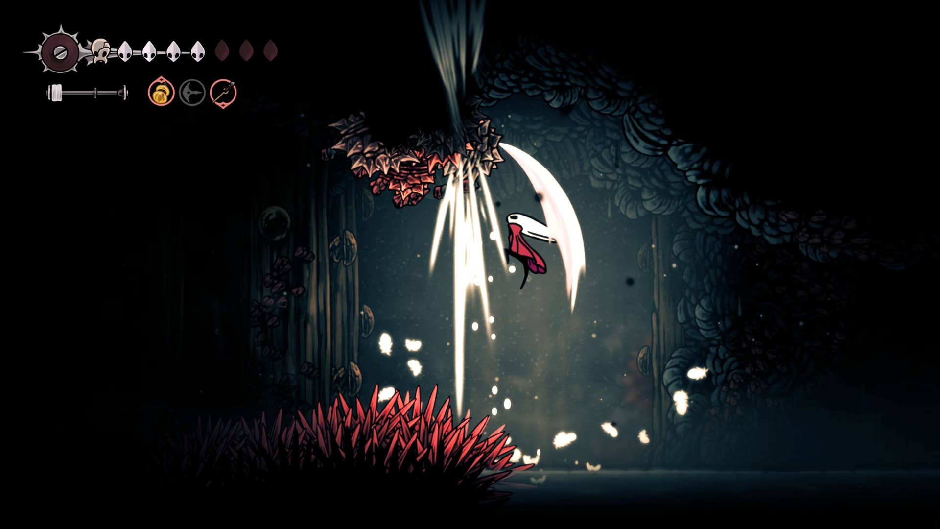 Screenshot of Hollow Knight: Silkson showing a path through the slab.