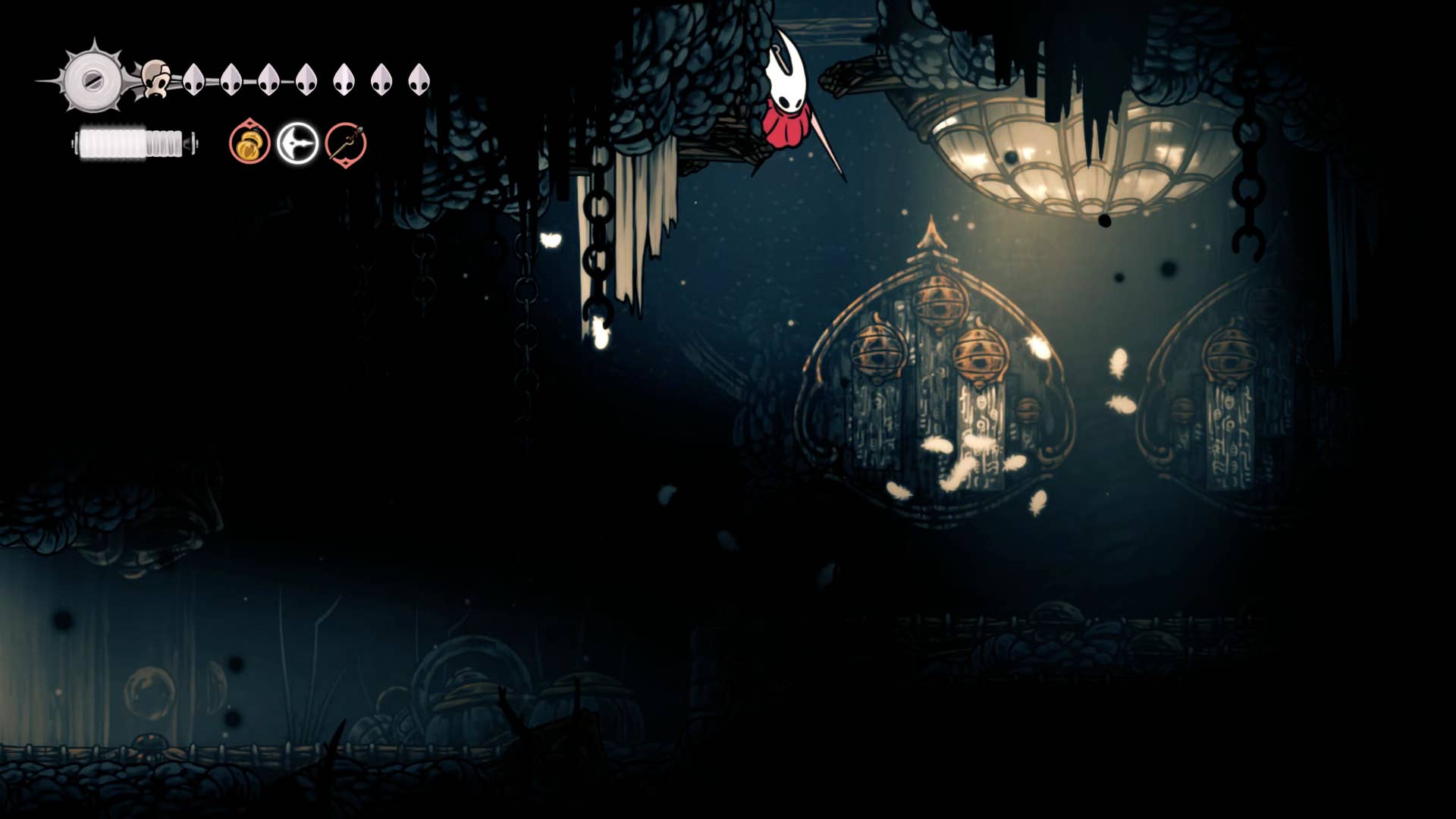 Screenshot of Hollow Knight: Silkson showing a path through the slab.