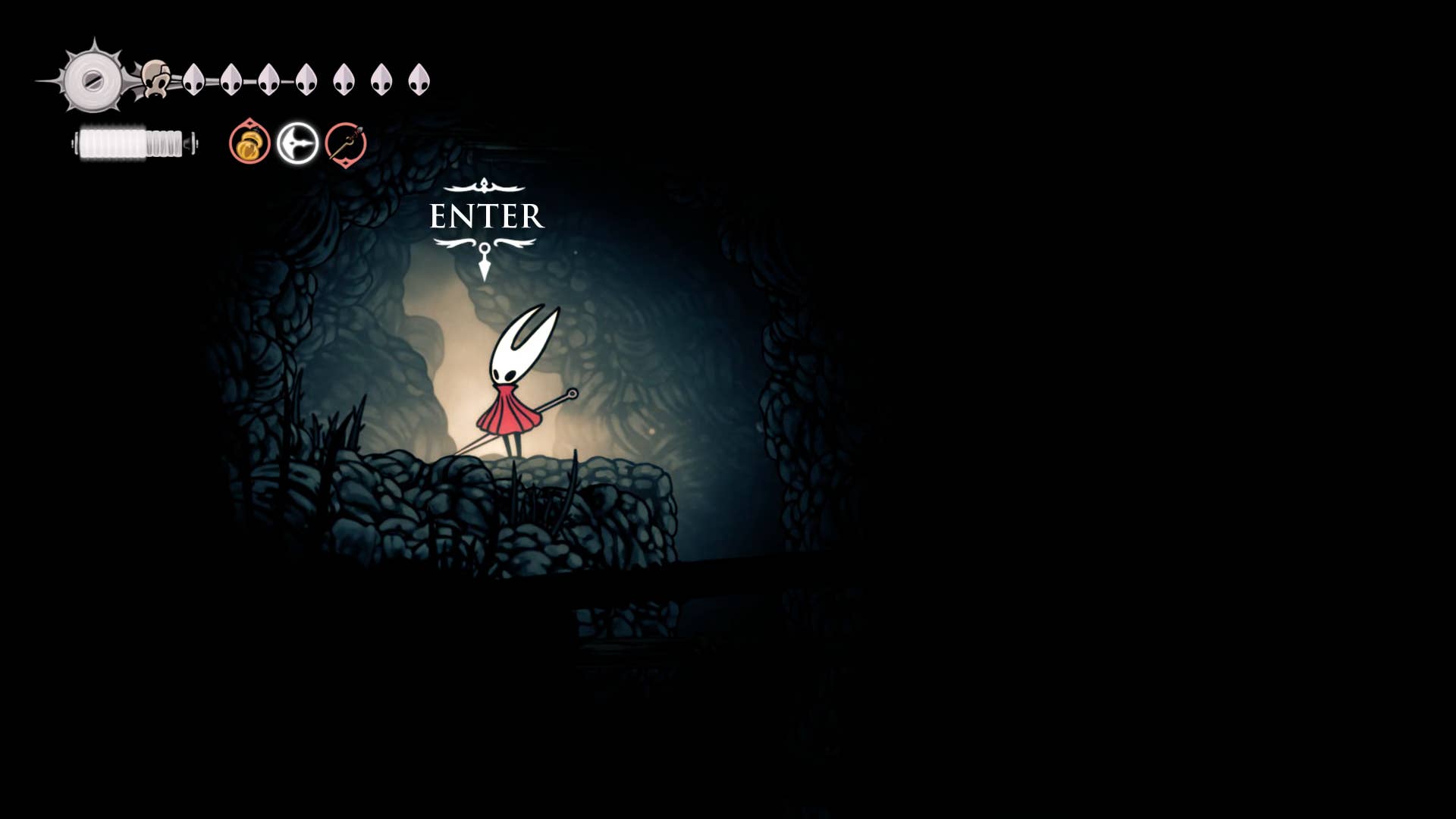 Screenshot of Hollow Knight: Silkson showing a path through the slab.