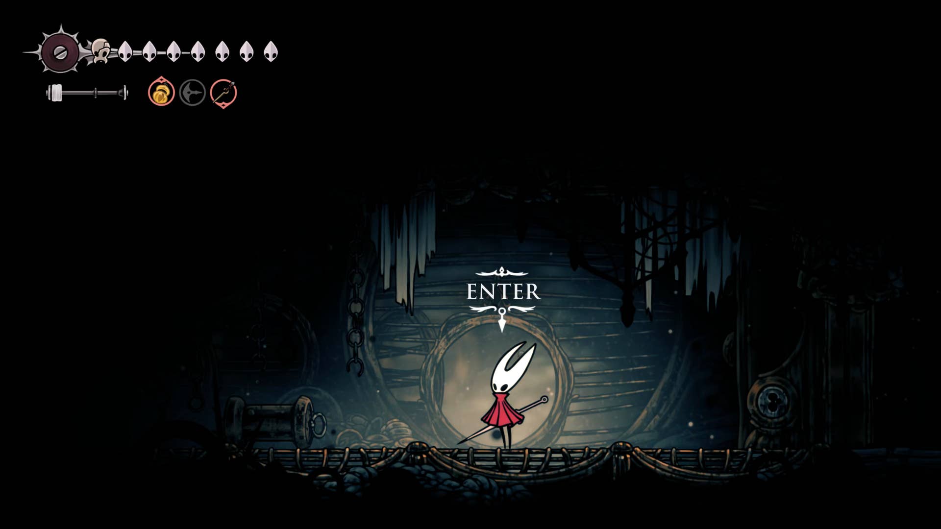 Screenshot of the Hollow Knight: Silkson showing the path through the sand of Karak.