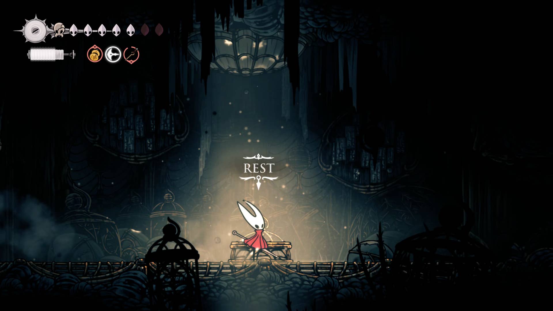 Screenshot of Hollow Knight: Silkson showing a path through the slab.