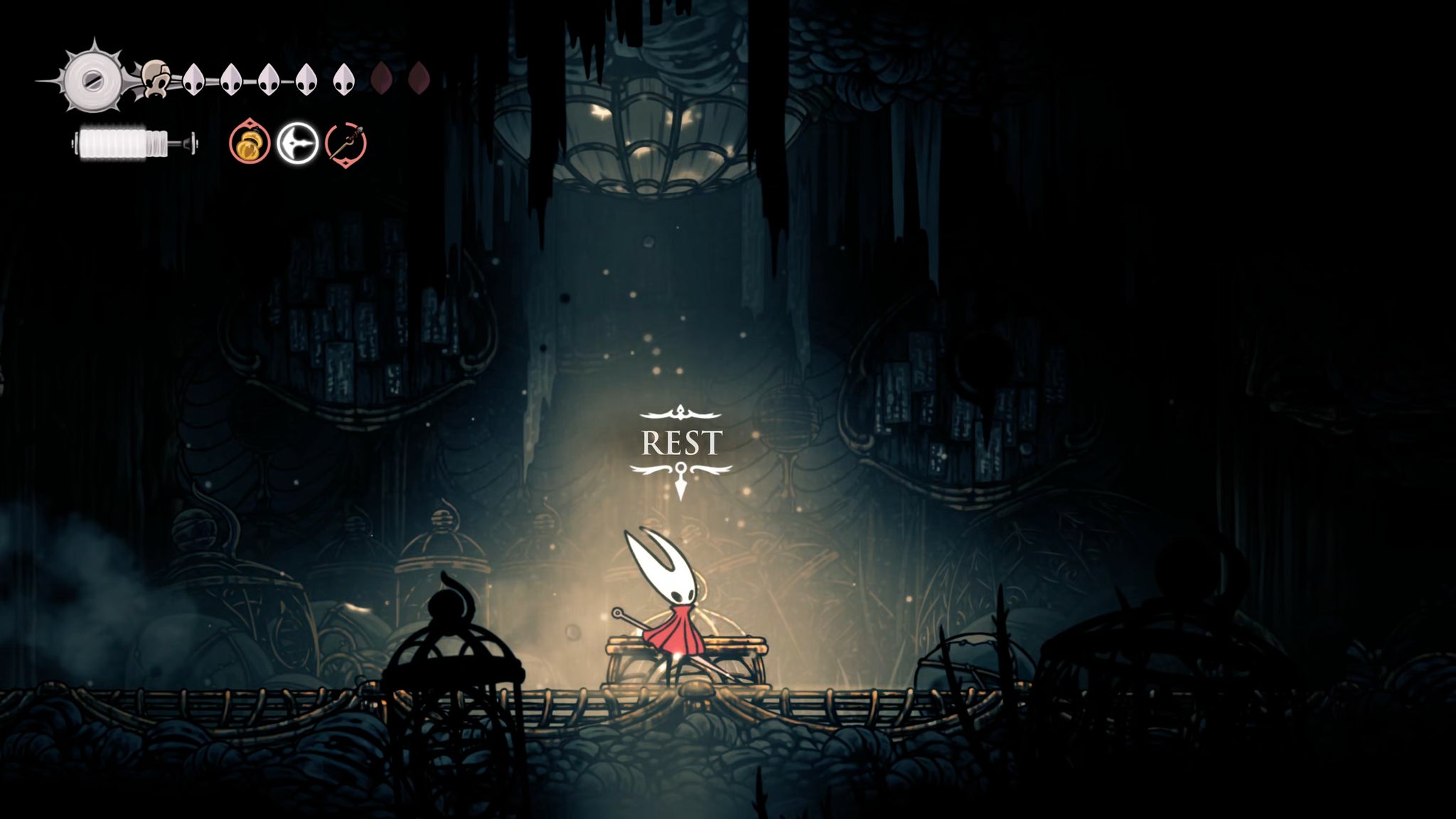 A screenshot of Hollow Knight: Silksong showing the path through The Slab. - 17