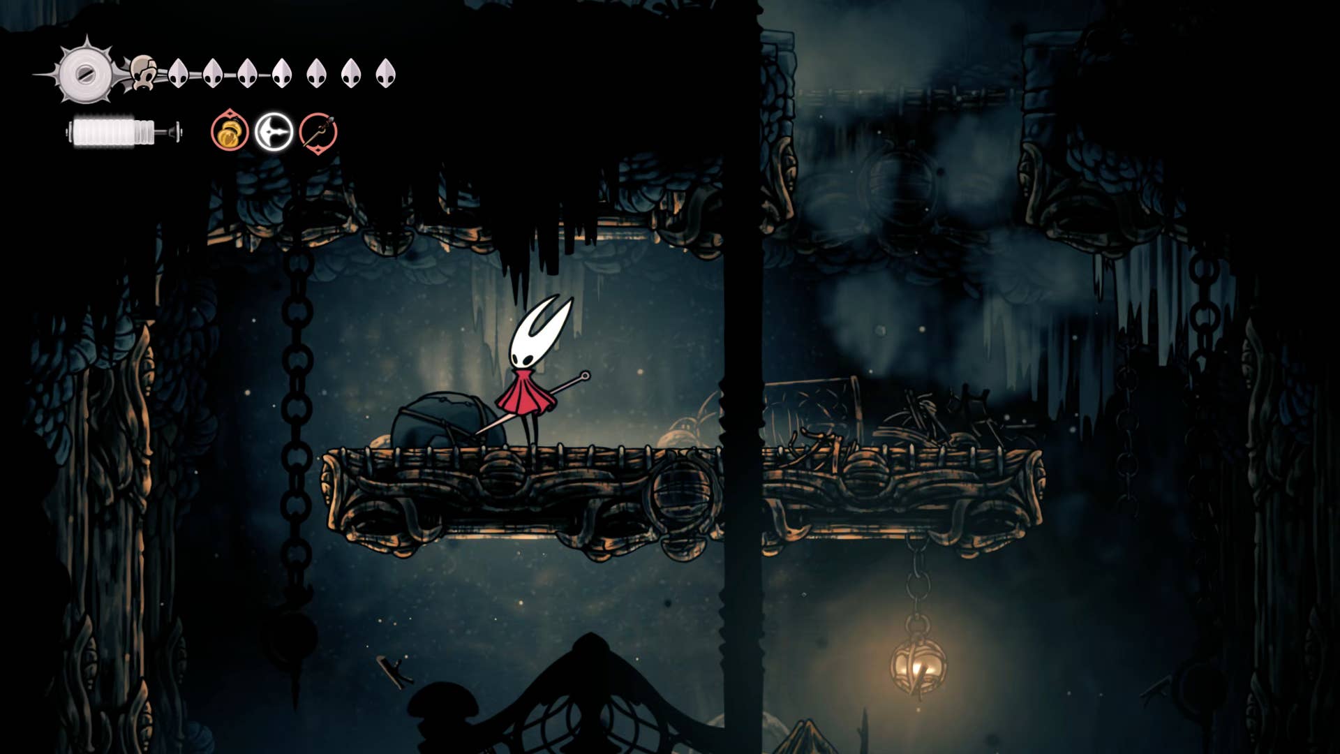 Screenshot of Hollow Knight: Silkson showing a path through the slab.