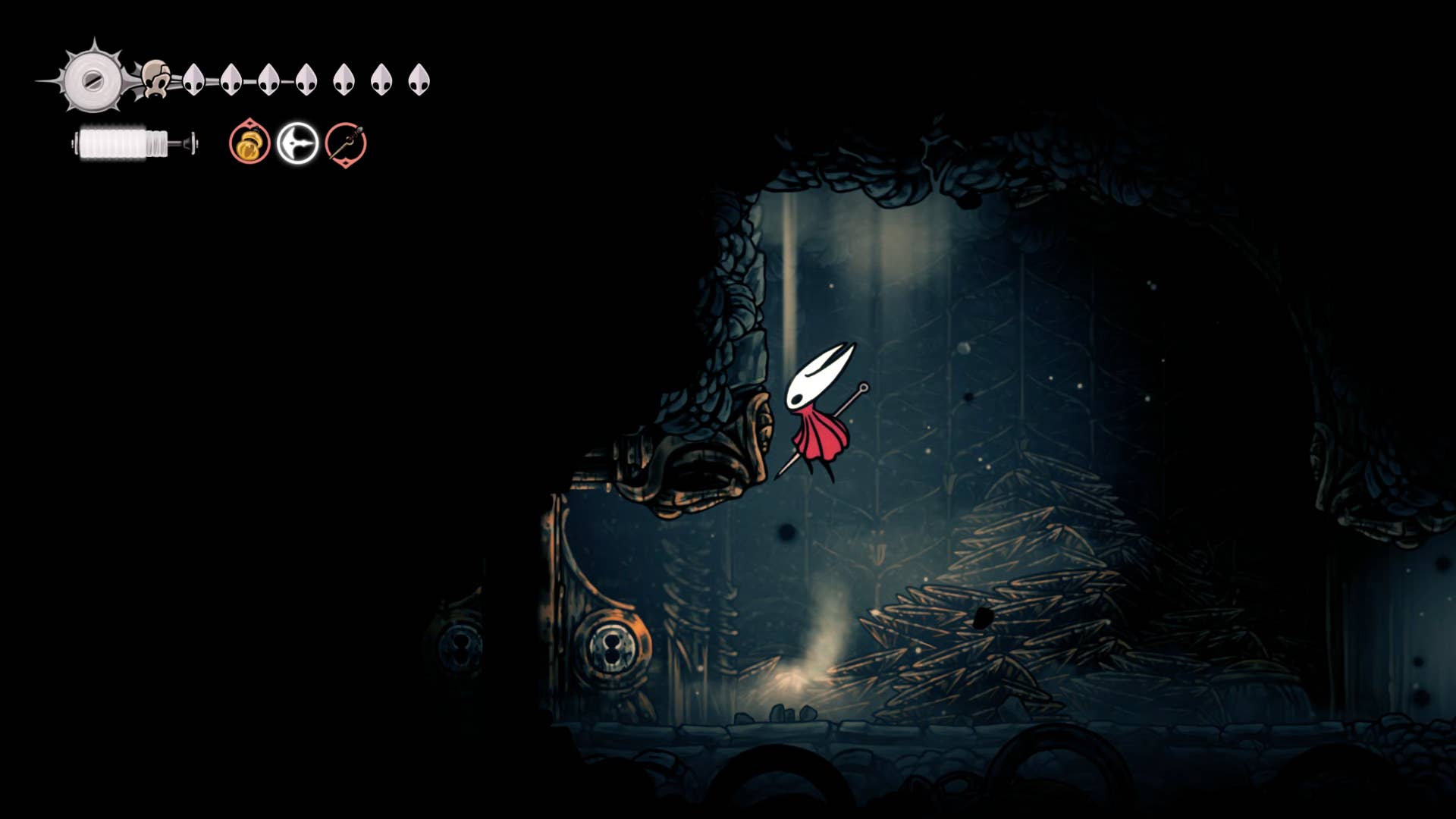 Screenshot of Hollow Knight: Silkson showing a path through the slab.