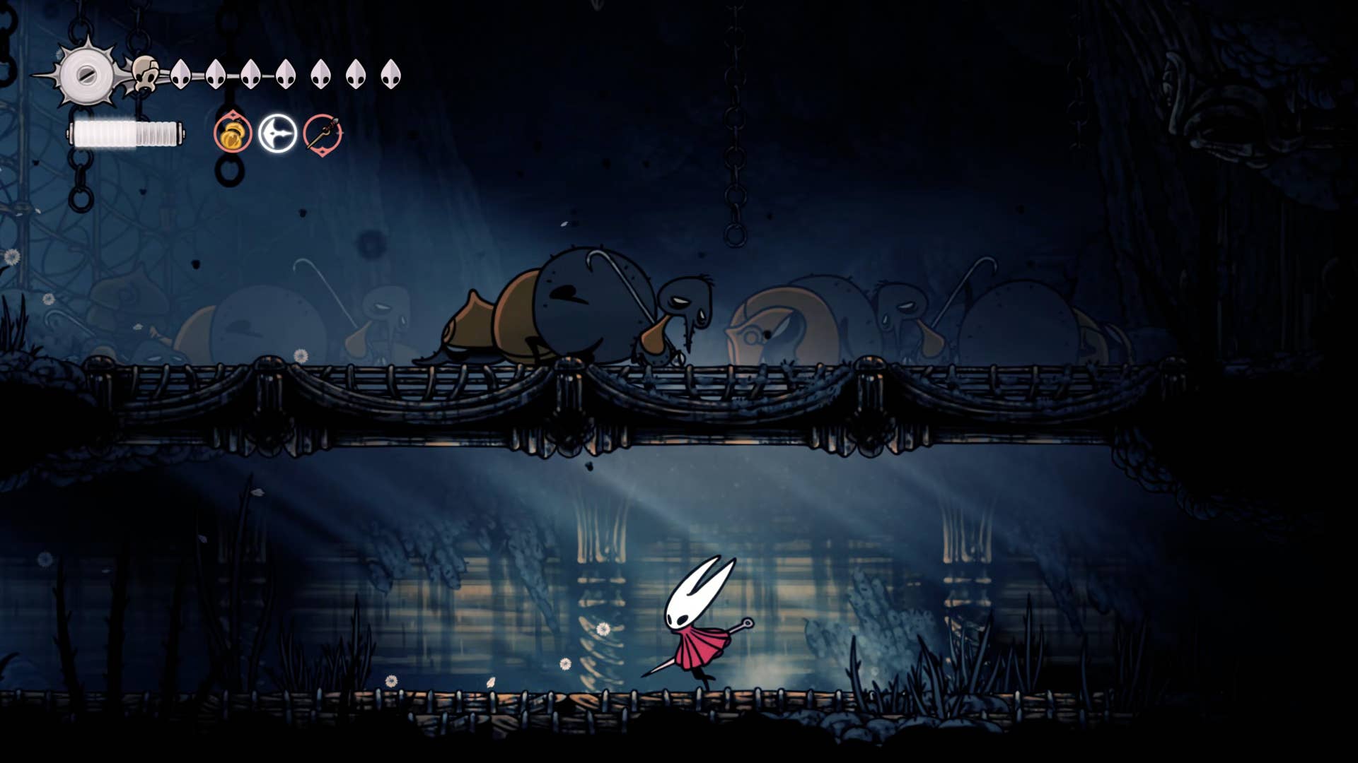 Screenshot of Hollow Knight: Silkson showing a path through the slab.