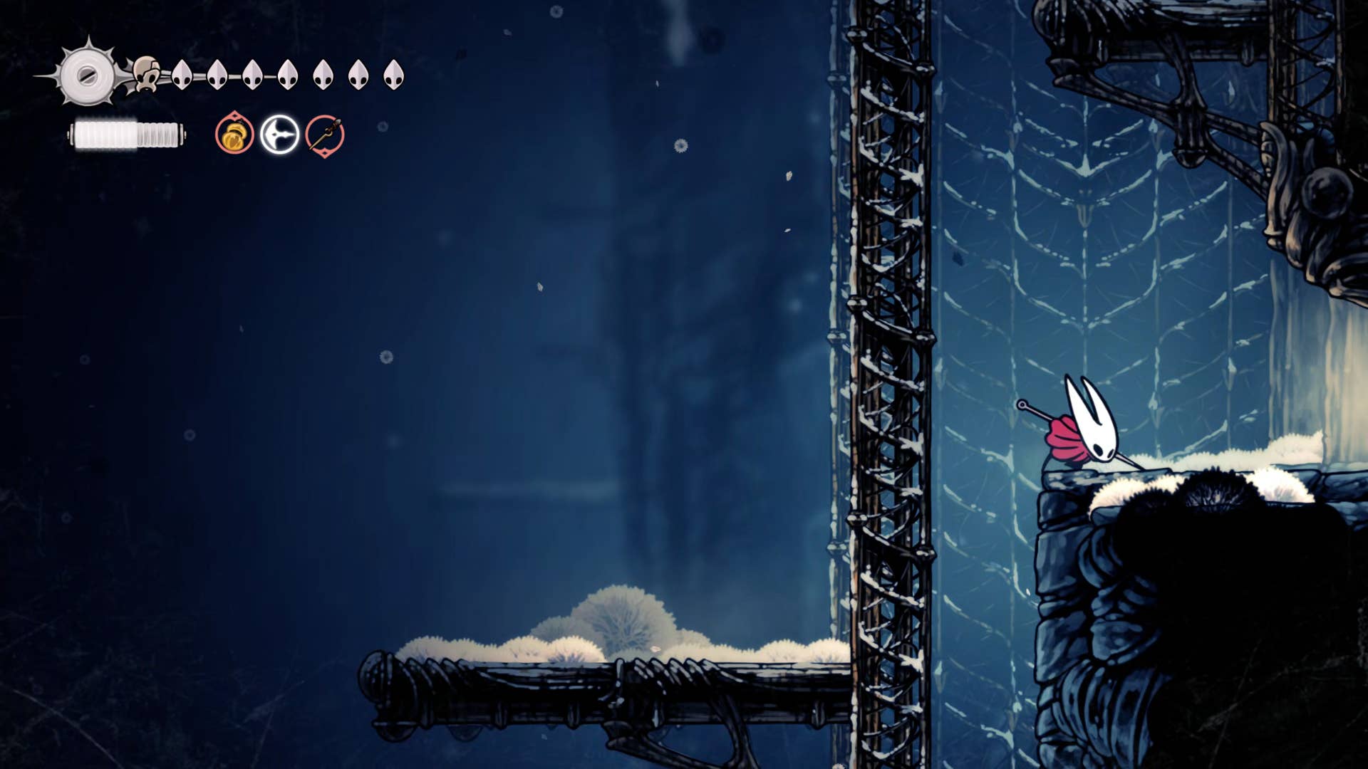 Screenshot of Hollow Knight: Silkson showing a path through the slab.