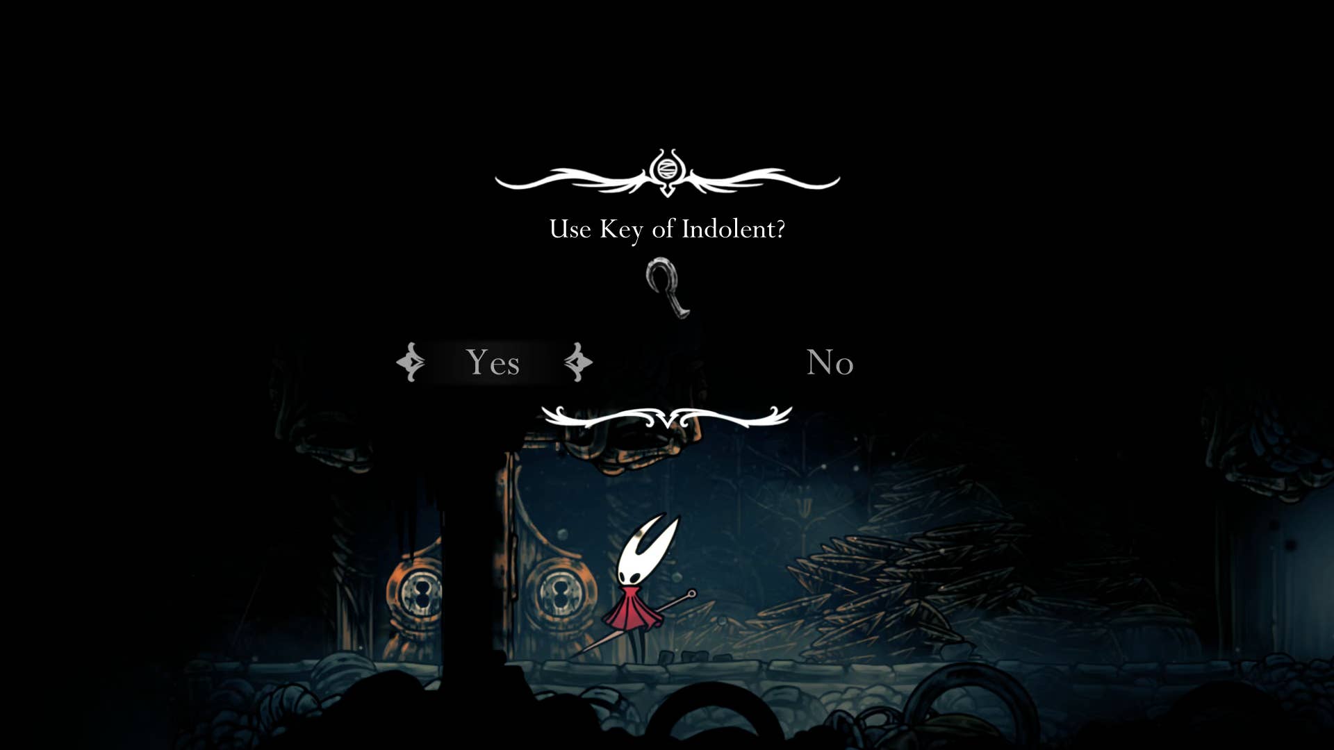 Screenshot of Hollow Knight: Silkson showing a path through the slab.