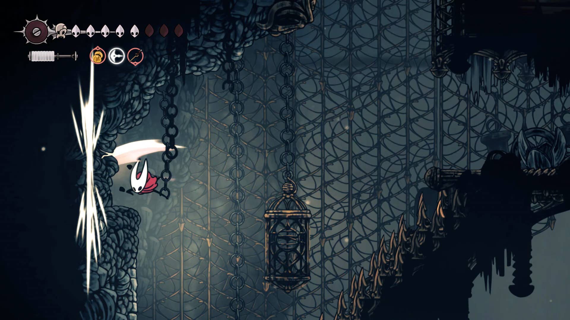 Screenshot of Hollow Knight: Silkson showing a path through the slab.
