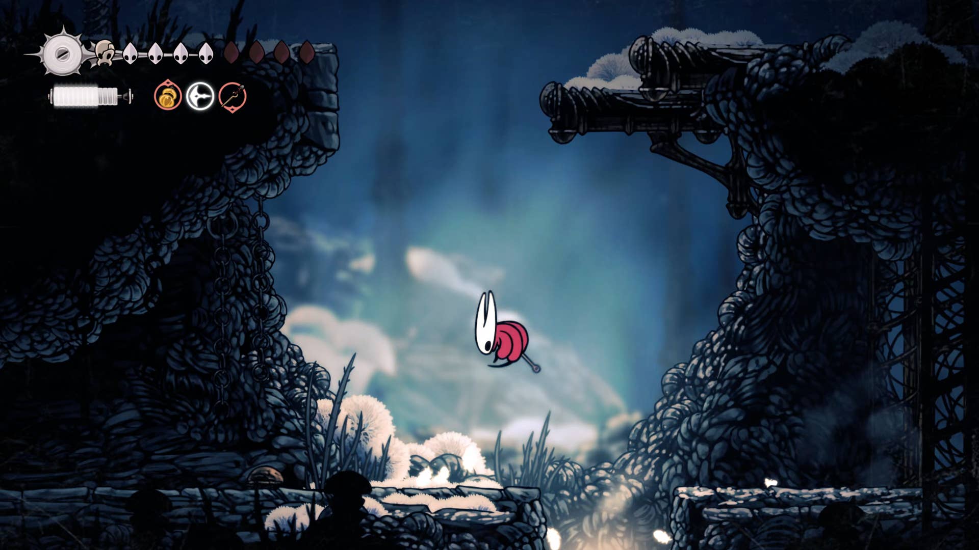 Screenshot of Hollow Knight: Silkson showing a path through the slab.