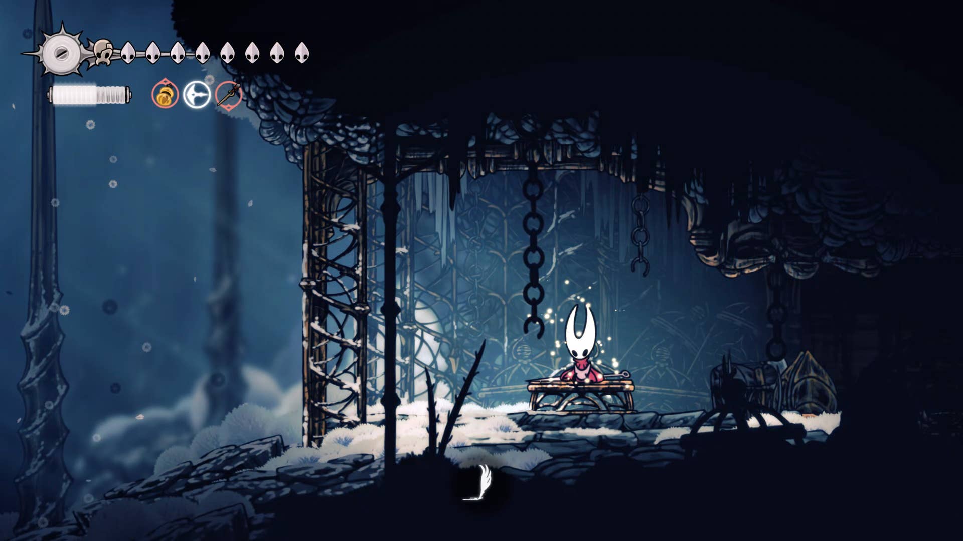 Screenshot of Hollow Knight: Silkson showing a path through the slab.