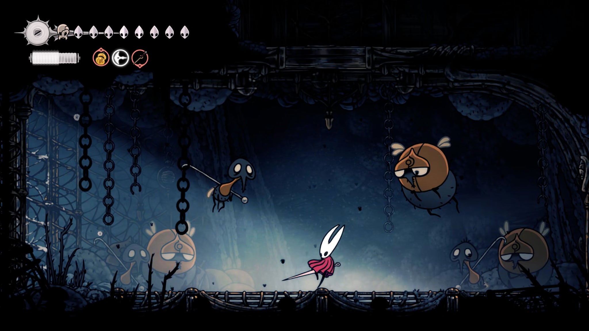A screenshot of Hollow Knight: Silksong showing the path through The Slab. - 37