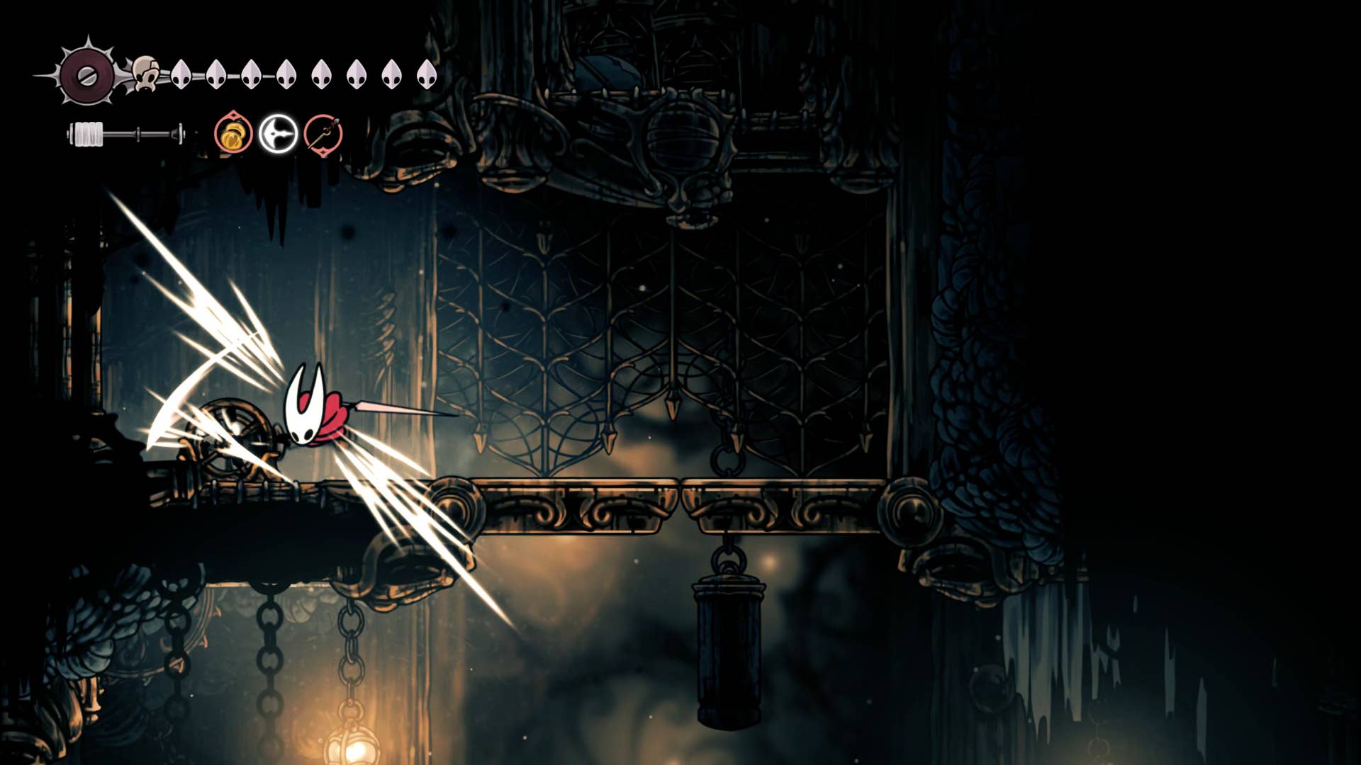 Screenshot of Hollow Knight: Silkson showing a path through the slab.