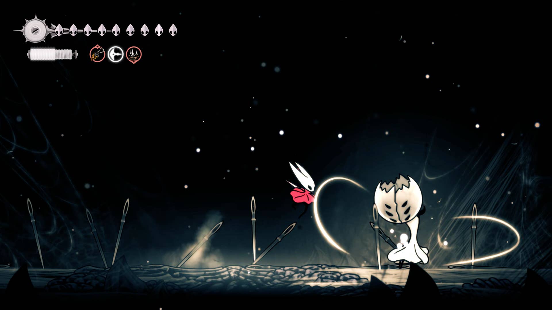 Screenshot of Hollow Knight: Silkson showing a path through the slab.
