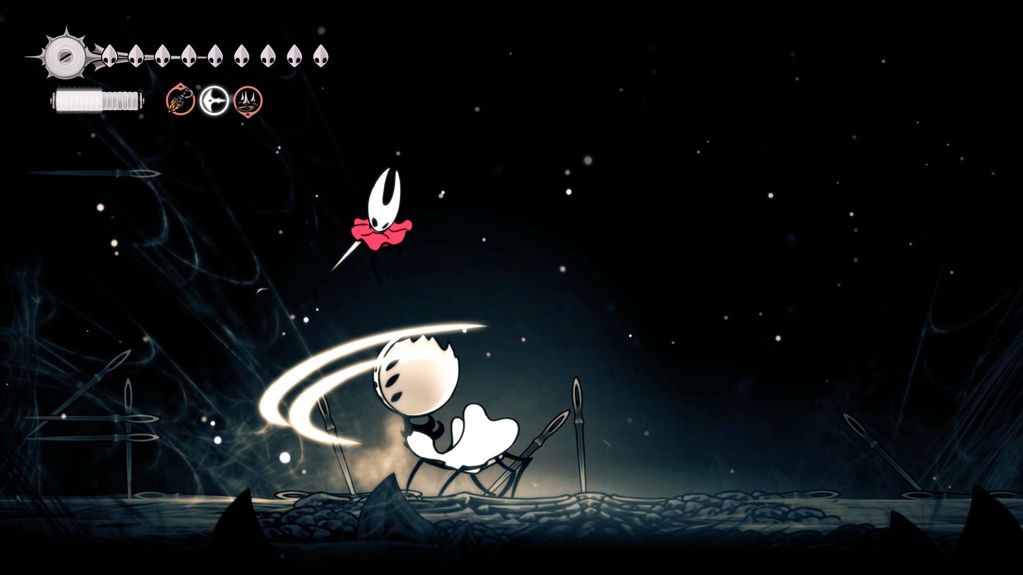 A screenshot of Hollow Knight: Silksong showing the path through The Slab. - 44