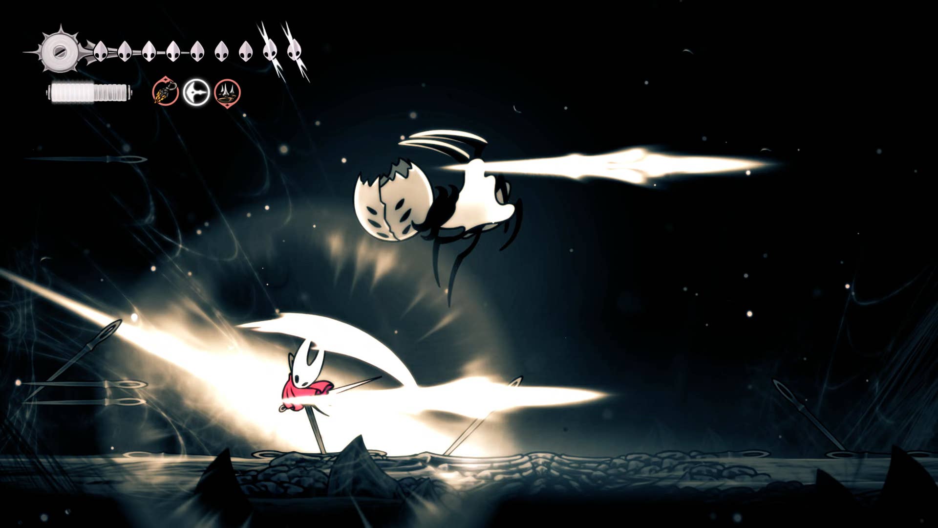 Screenshot of Hollow Knight: Silkson showing a path through the slab.
