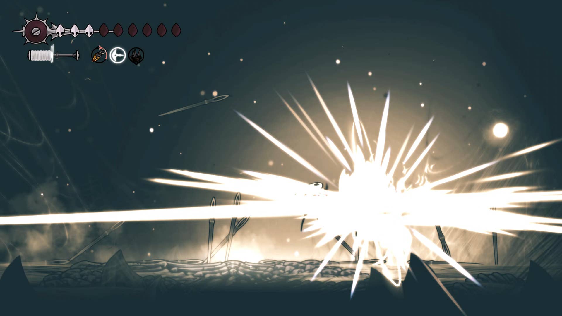 Screenshot of Hollow Knight: Silkson showing a path through the slab.