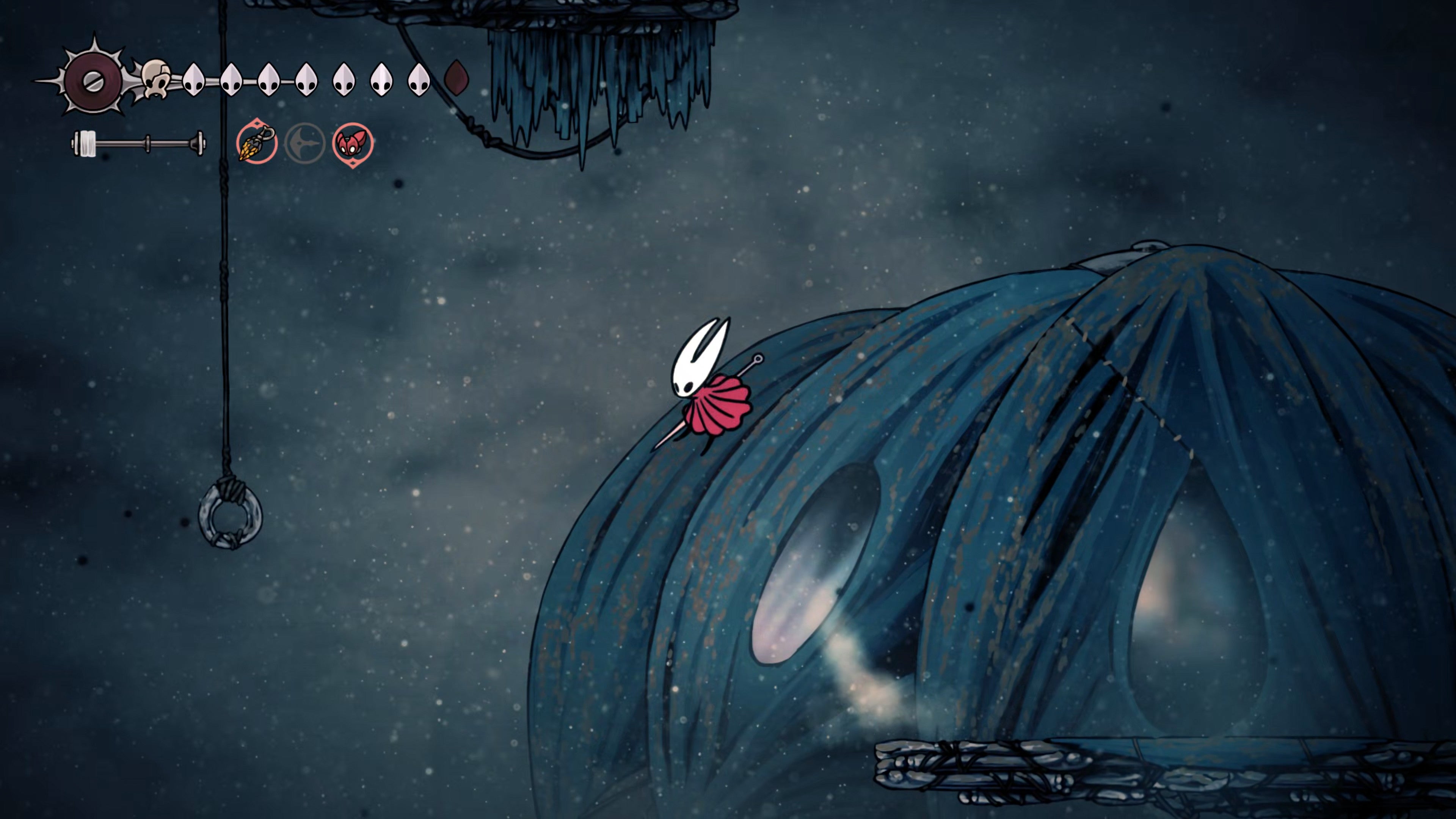 A screenshot of Hollow Knight: Silksong showing the path through the Sands Of Karak. - 4