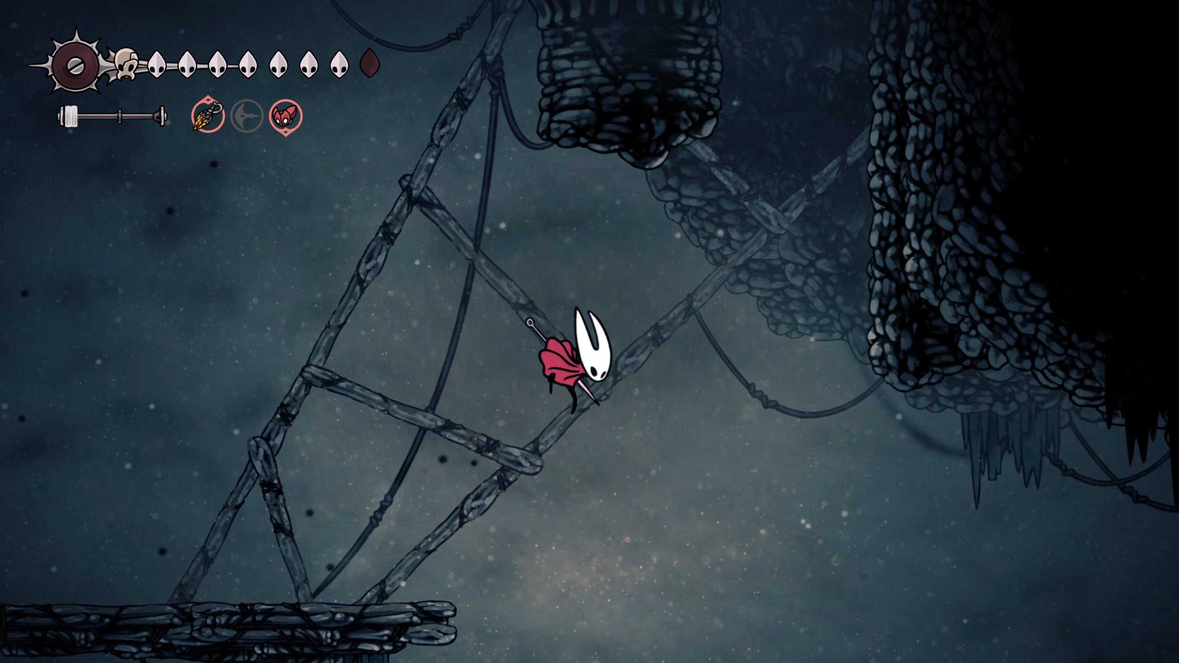 A screenshot of Hollow Knight: Silksong showing the path through the Sands Of Karak. - 6
