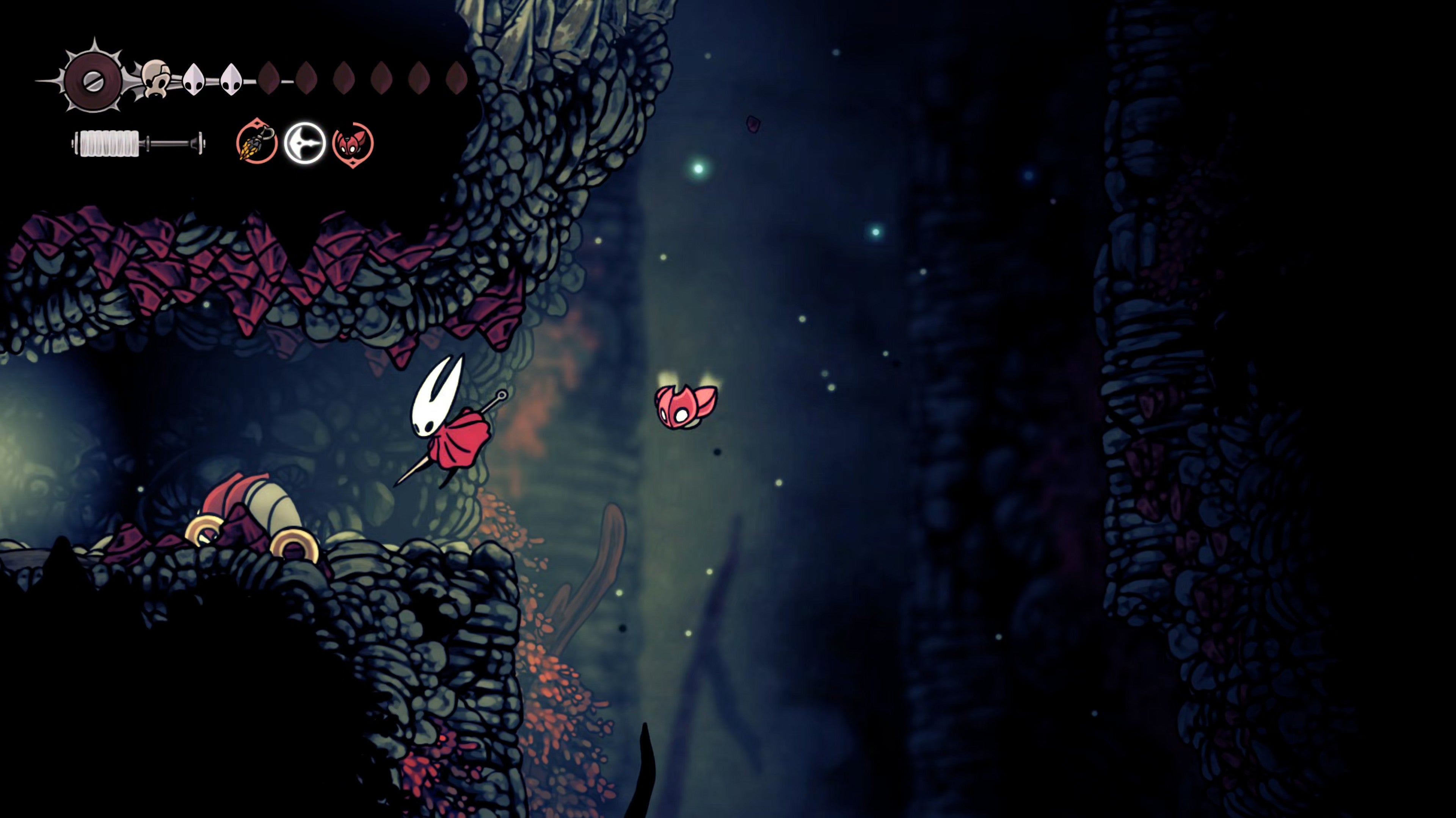 A screenshot of Hollow Knight: Silksong showing the path through the Sands Of Karak. - 13