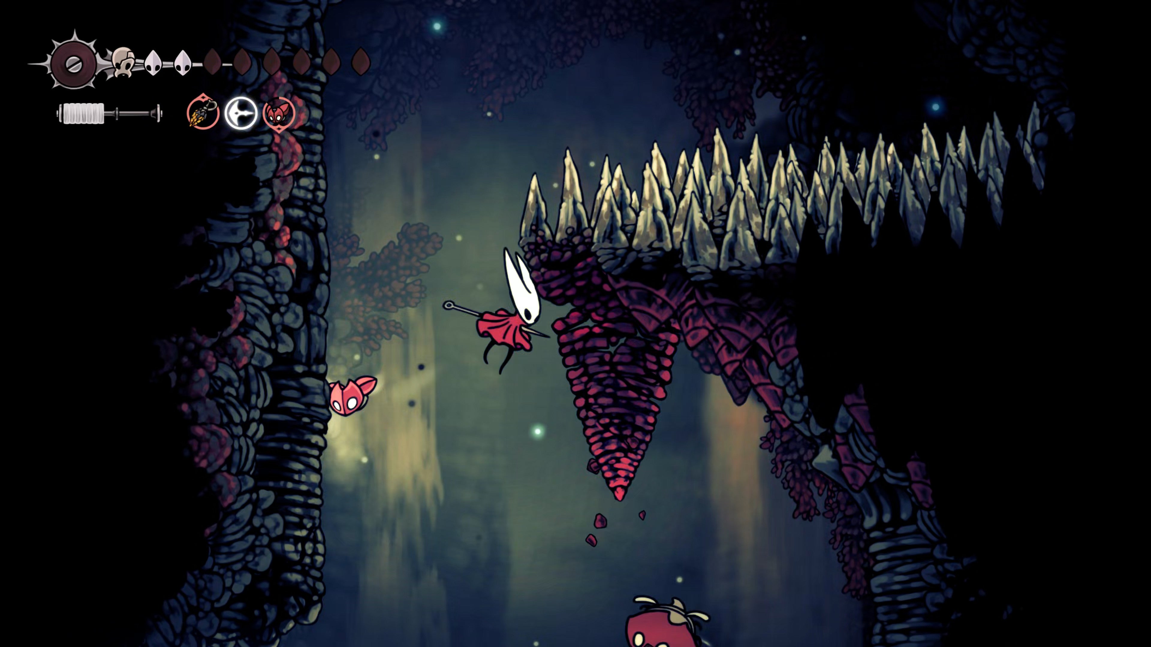 A screenshot of Hollow Knight: Silksong showing the path through the Sands Of Karak. - 14