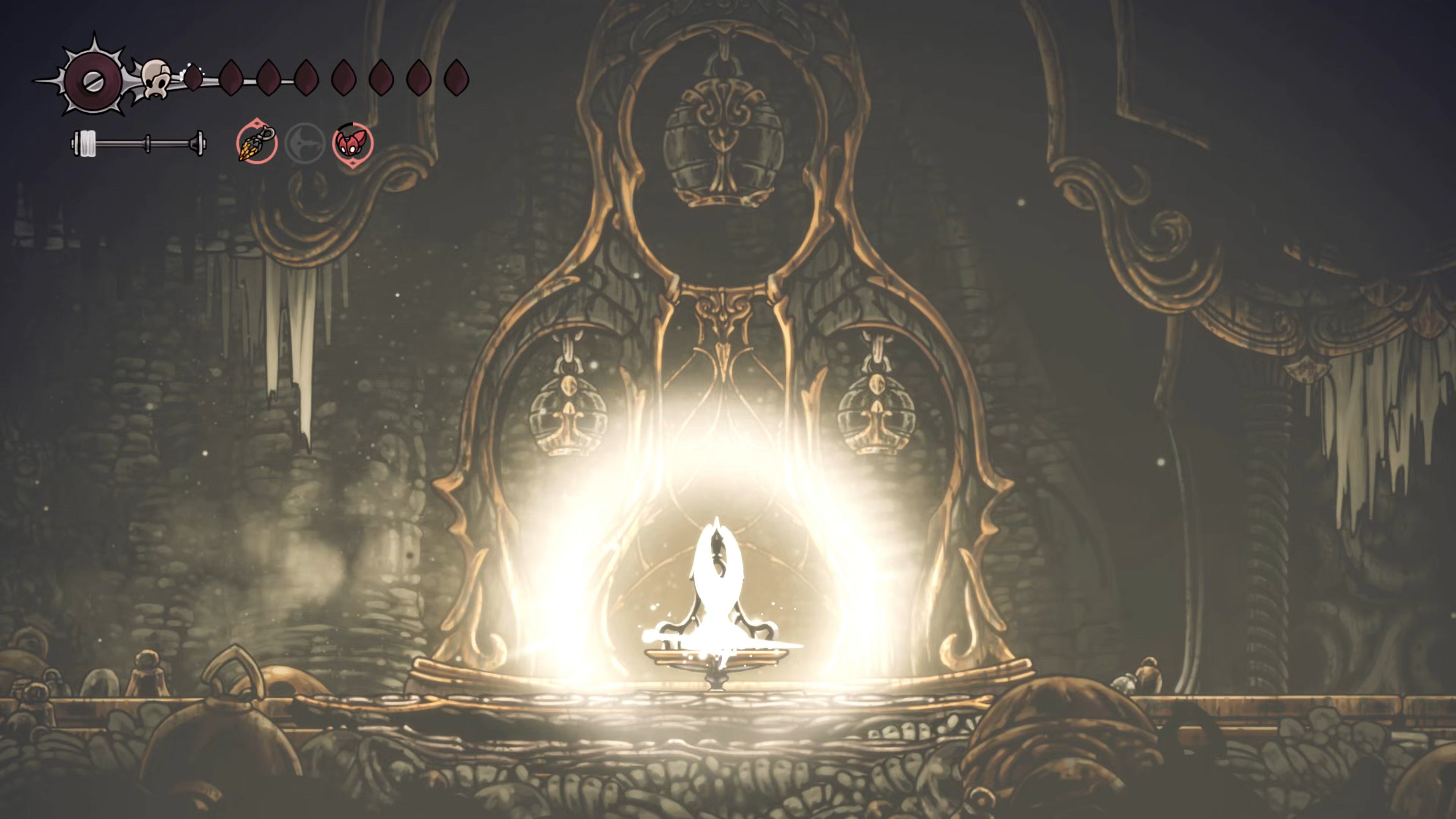 A screenshot of Hollow Knight: Silksong showing the path through the Sands Of Karak. - 17