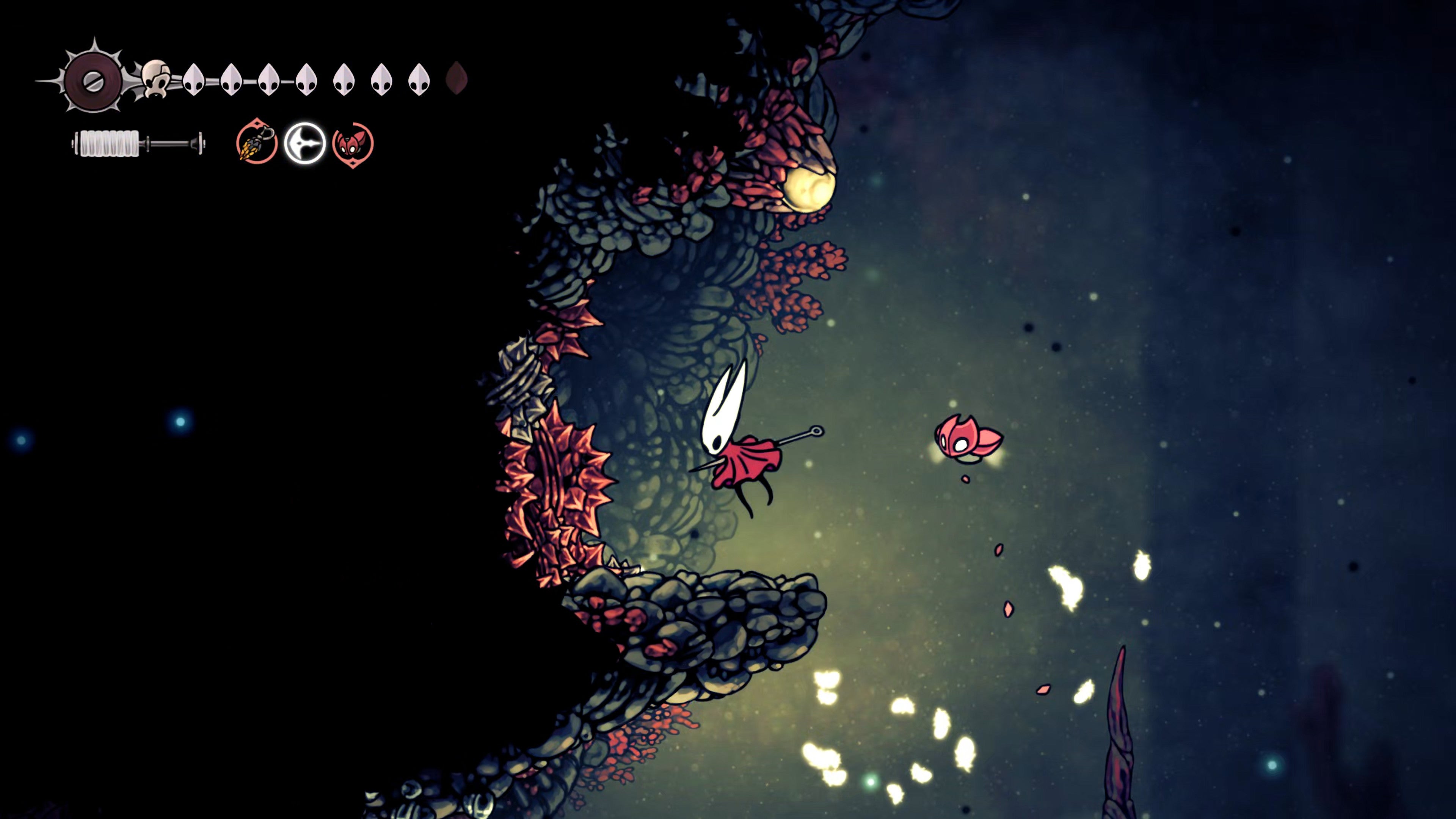A screenshot of Hollow Knight: Silksong showing the path through the Sands Of Karak. - 21