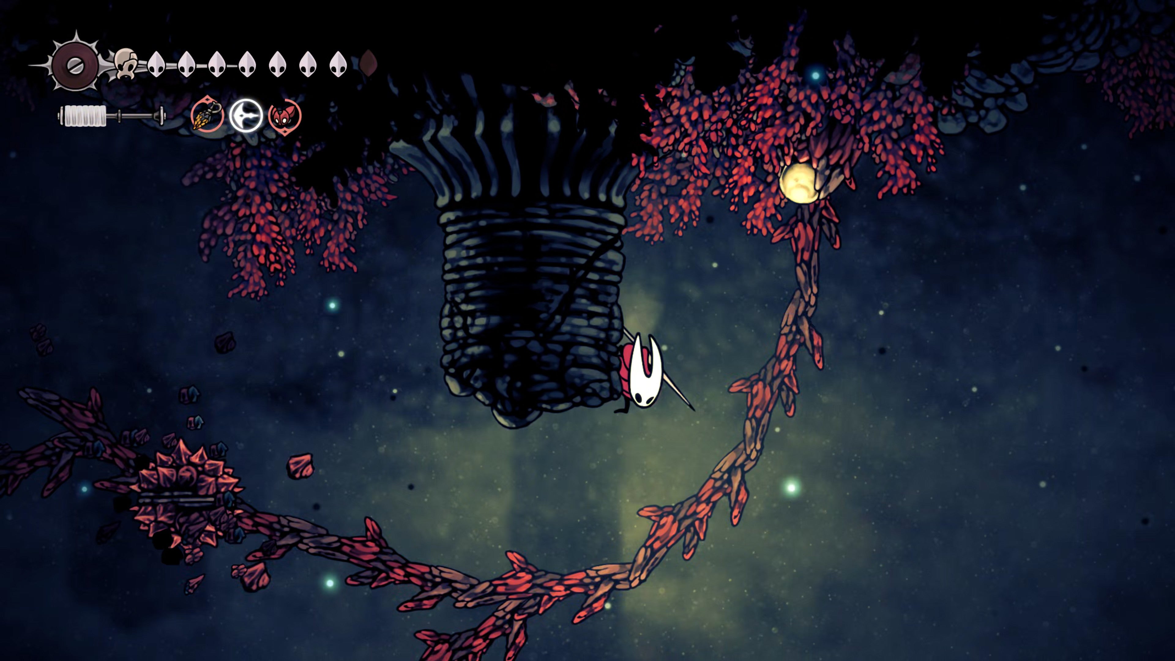 A screenshot of Hollow Knight: Silksong showing the path through the Sands Of Karak. - 22