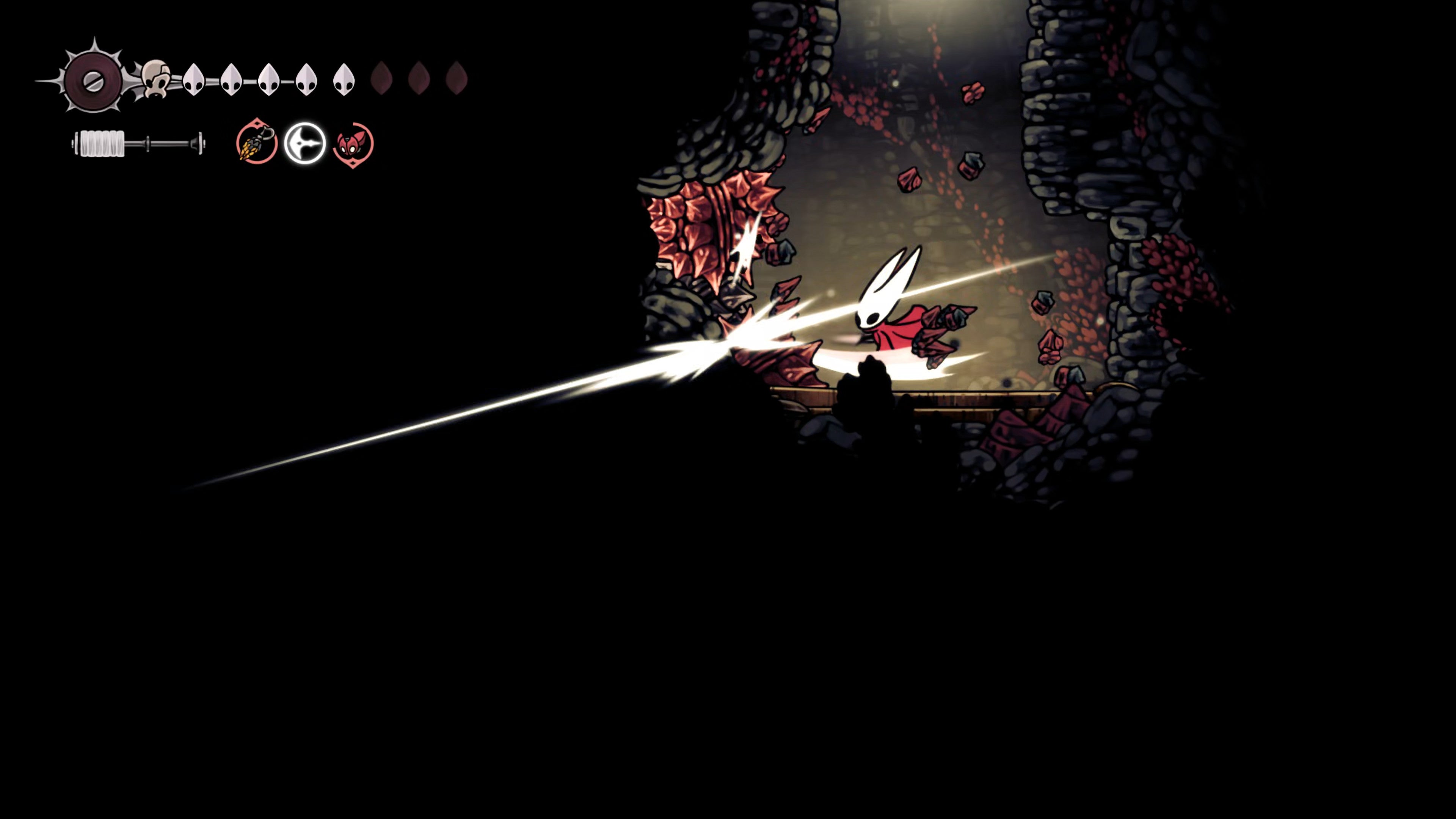 A screenshot of Hollow Knight: Silksong showing the path through the Sands Of Karak. - 25
