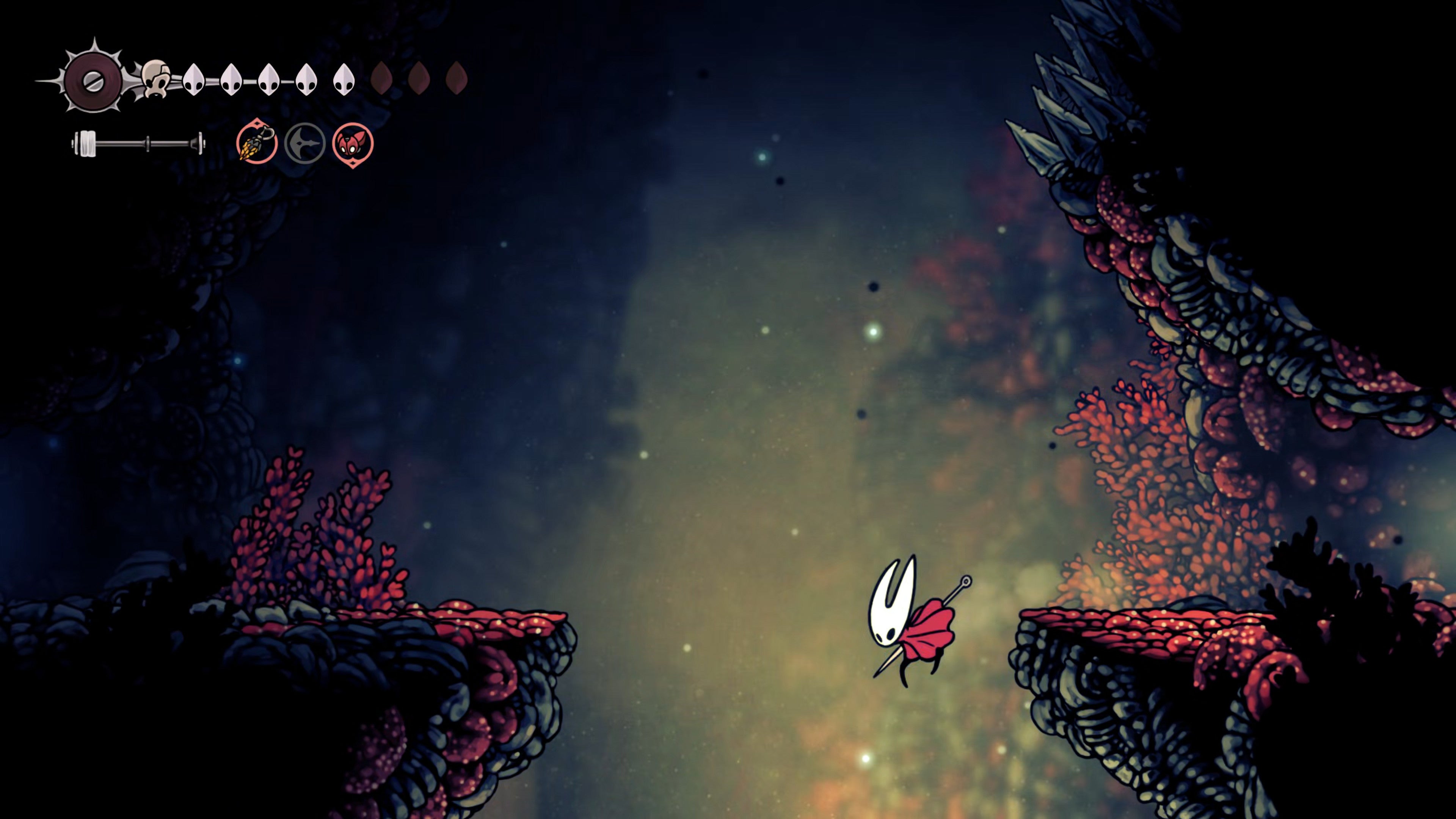 A screenshot of Hollow Knight: Silksong showing the path through the Sands Of Karak. - 28