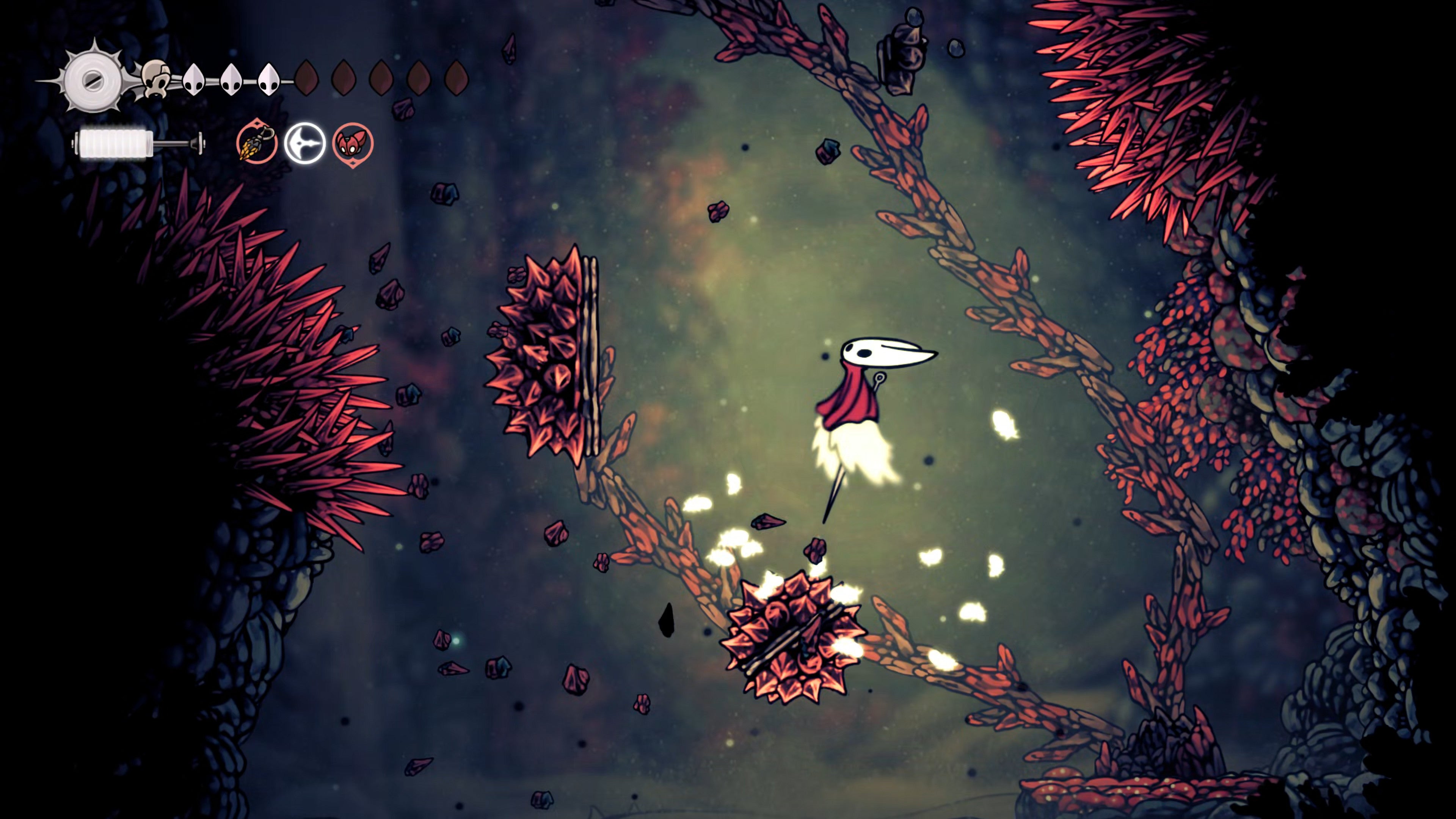 A screenshot of Hollow Knight: Silksong showing the path through the Sands Of Karak. - 30