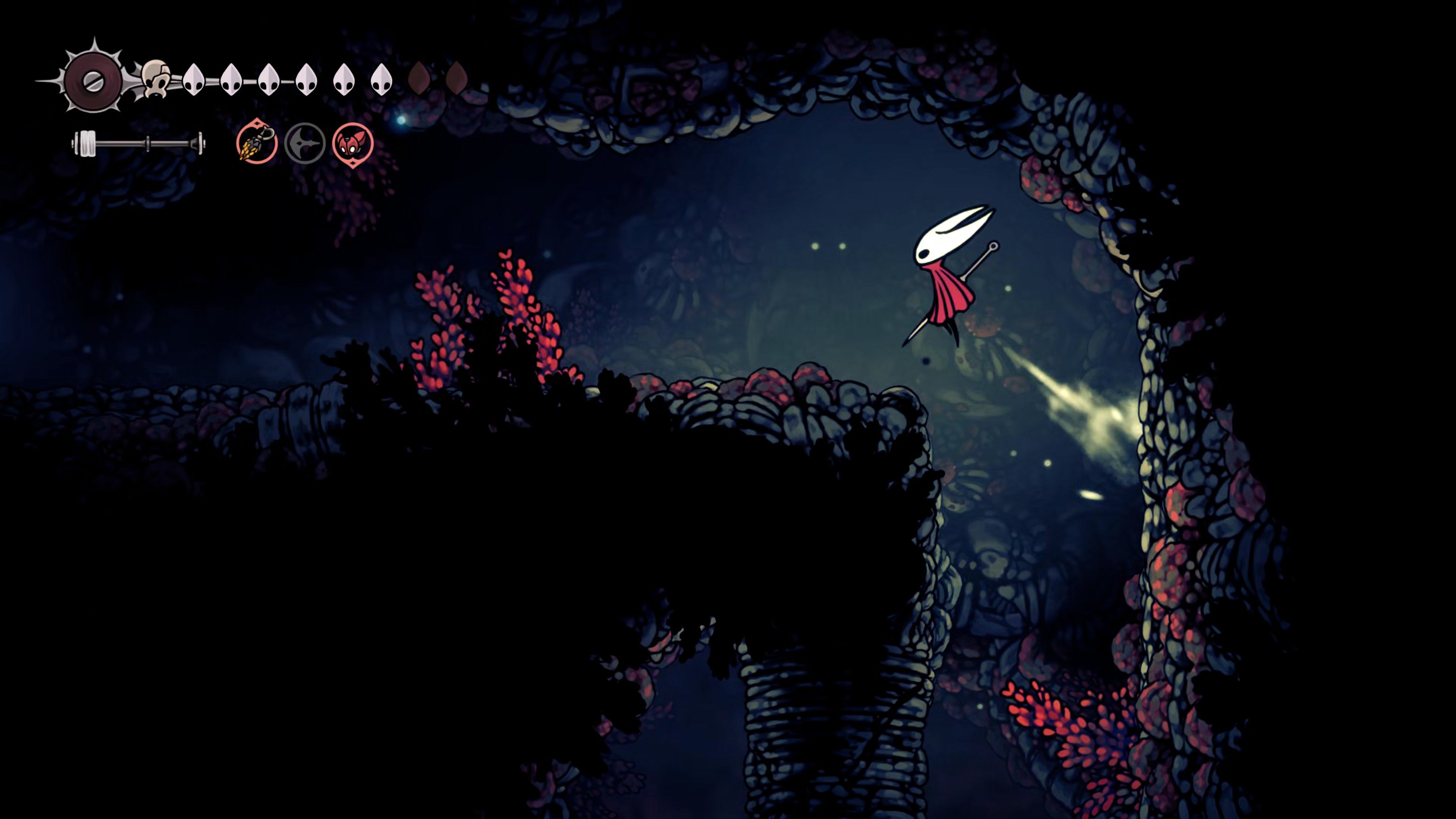 A screenshot of Hollow Knight: Silksong showing the path through the Sands Of Karak. - 31