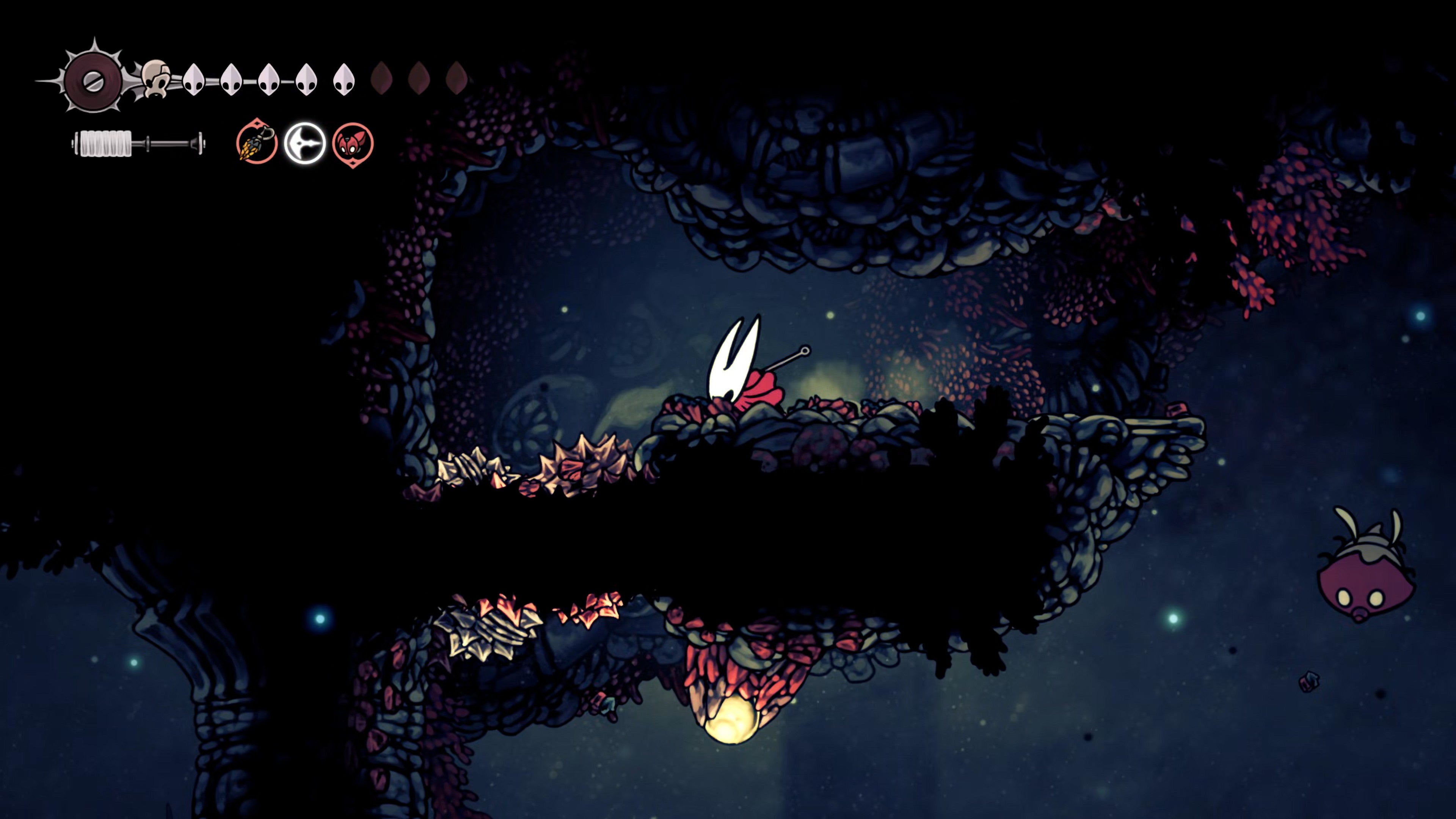A screenshot of Hollow Knight: Silksong showing the path through the Sands Of Karak. - 35