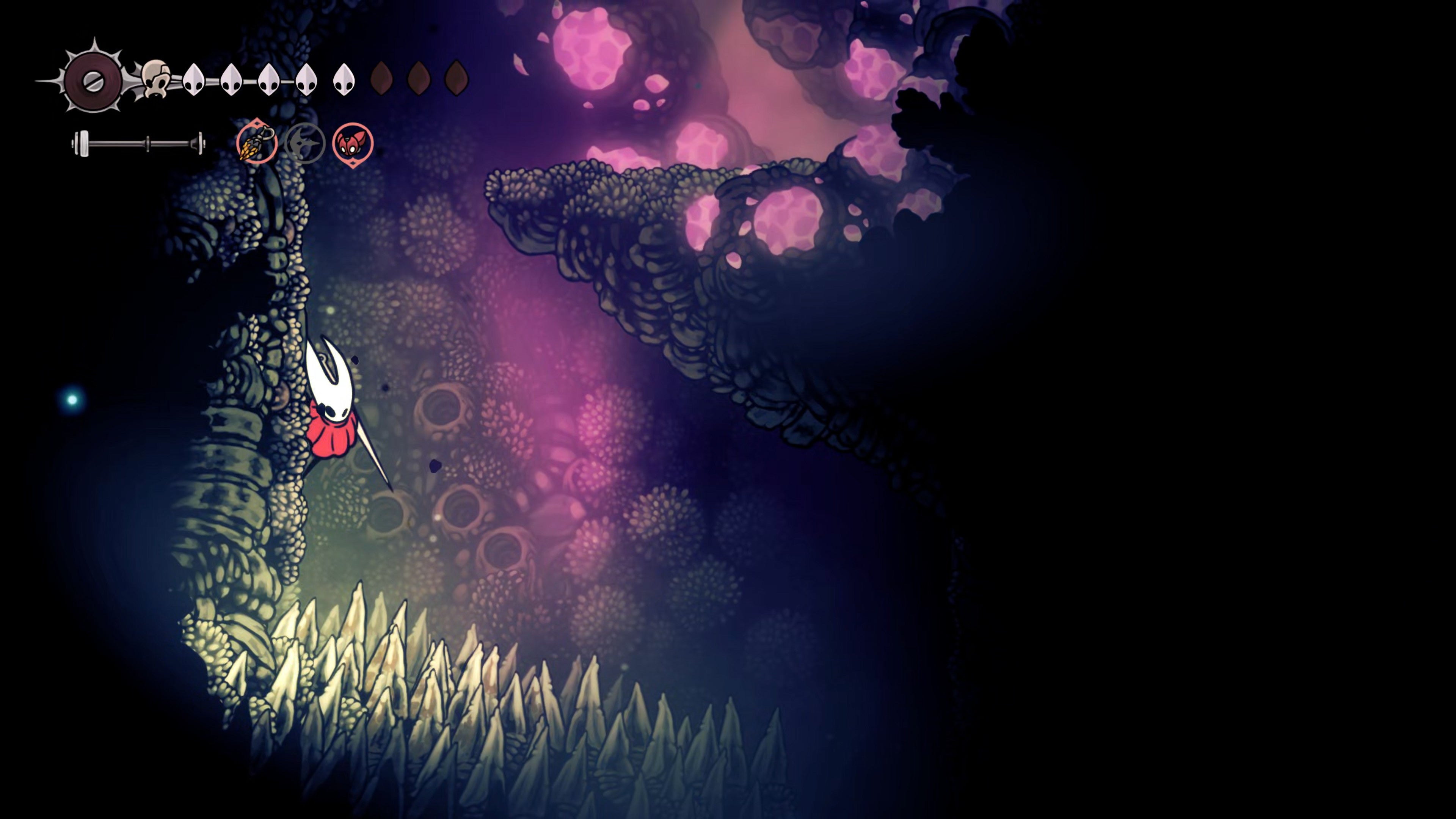 A screenshot of Hollow Knight: Silksong showing the path through the Sands Of Karak. - 39