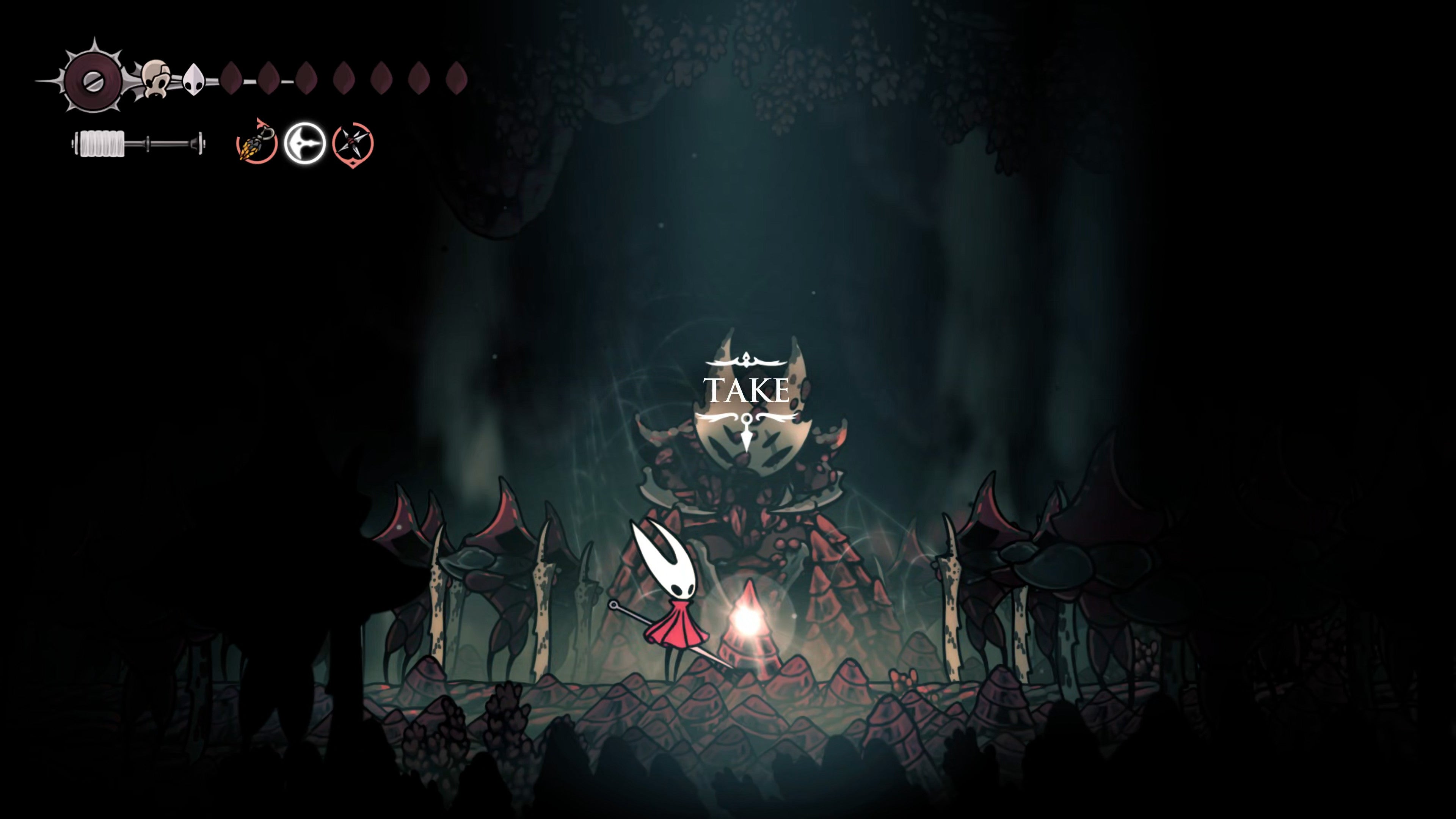 A screenshot of Hollow Knight: Silksong showing the path through the Sands Of Karak. - 52